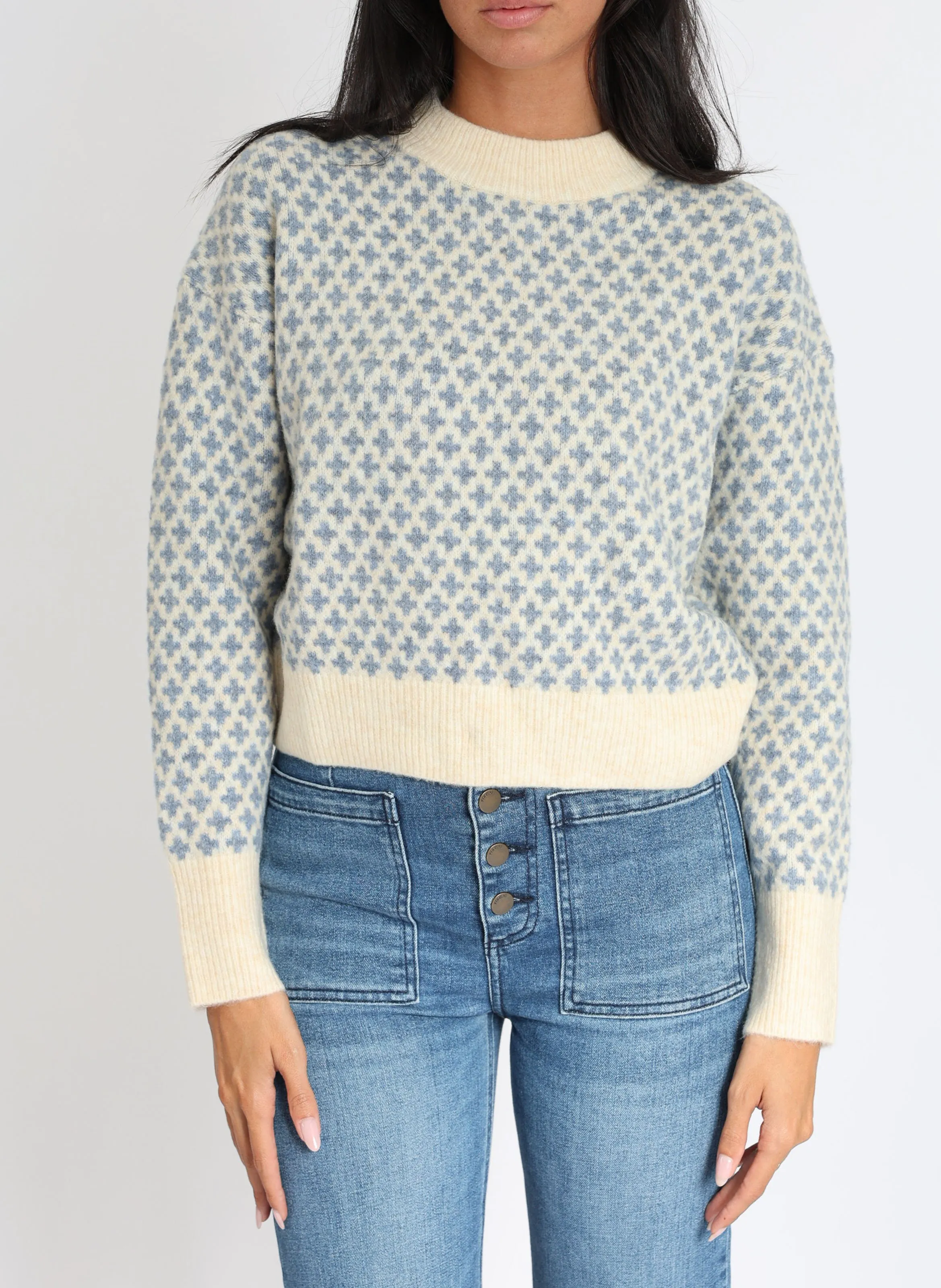 KOOKAI ALICE  JERSEY HOLGADO DE JACQUARD DE MEZCLA DE PUNTO CON CUELLO REDONDO EN BEIGE