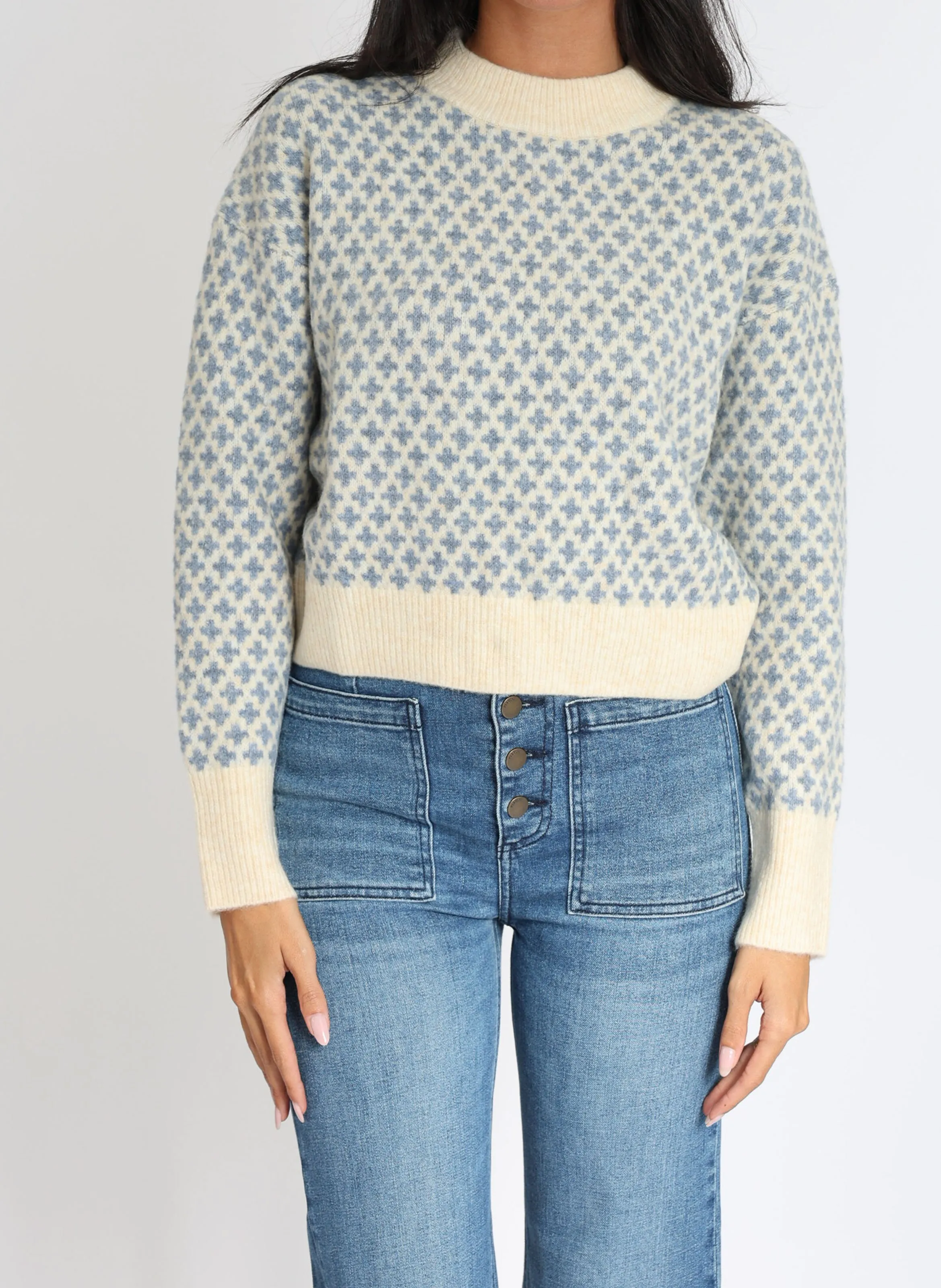 KOOKAI ALICE  JERSEY HOLGADO DE JACQUARD DE MEZCLA DE PUNTO CON CUELLO REDONDO EN BEIGE