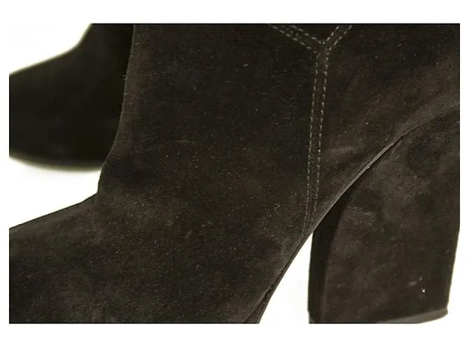 Lanvin Black Suede Botas hasta la rodilla Tacones altos Plataforma Zapatos tamaño 37 Negro 