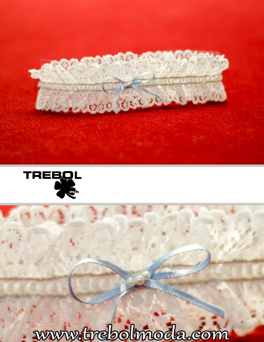 Liga Novia con lazo azul y puntilla de encaje