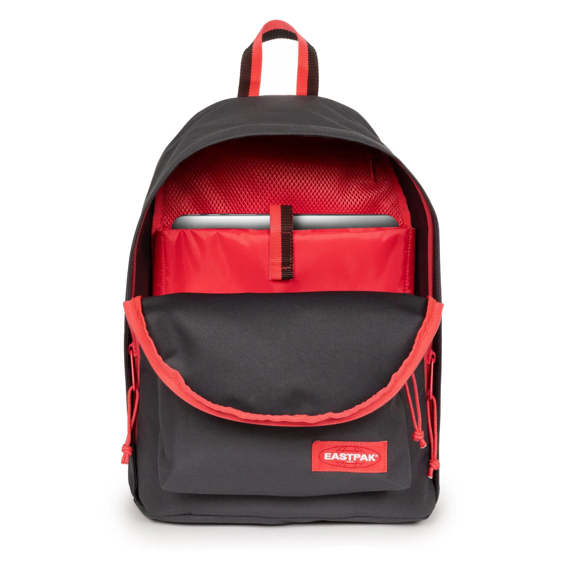 MOCHILA EASTPAK Out Of Office 27 litros con bolsillo ordenador EK767O03 Kontrast Peppy gris oscuro detalles rojos
