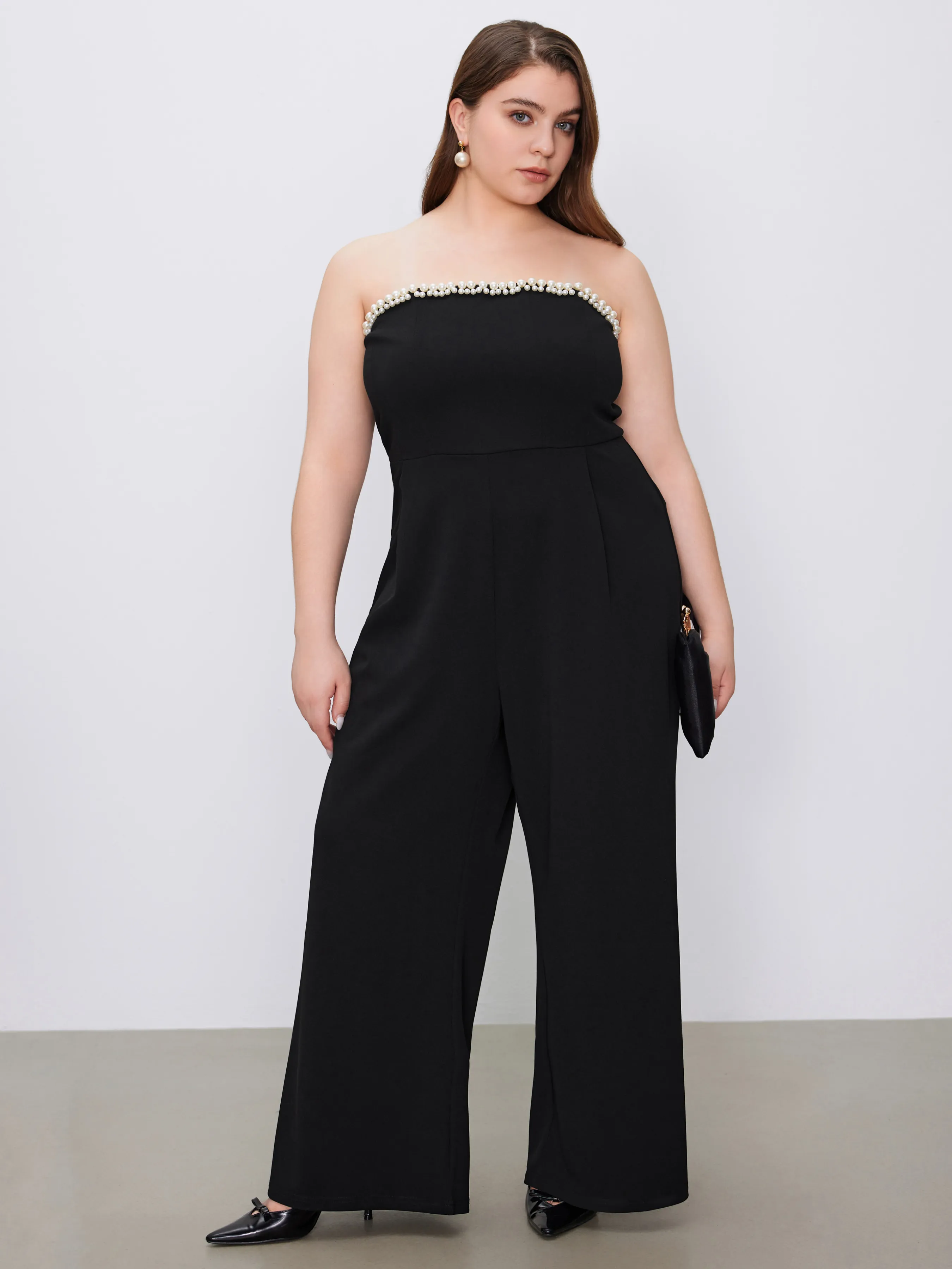  Mono Recto Plisado de Tubo con Perlas Falsas Curvy