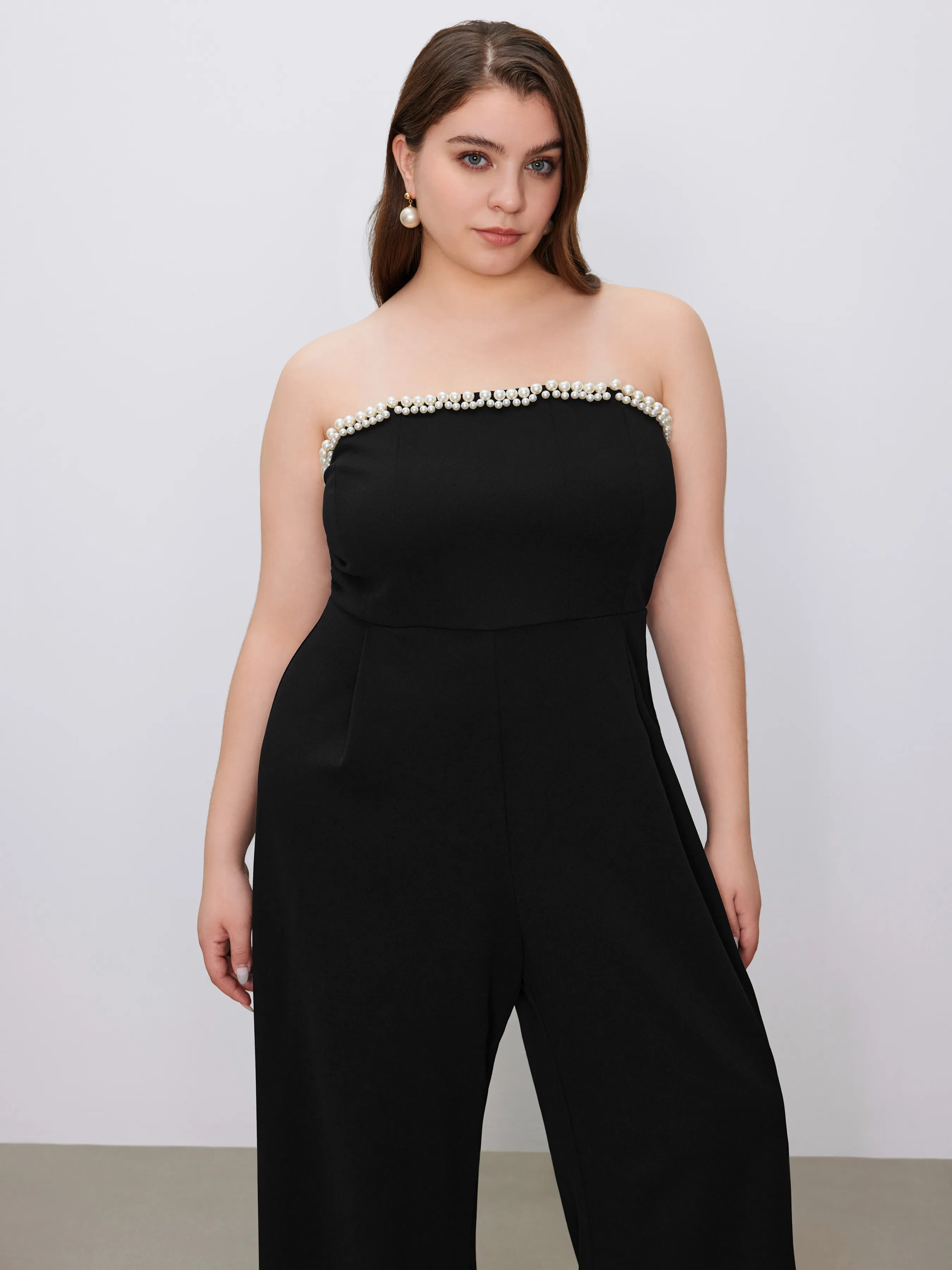  Mono Recto Plisado de Tubo con Perlas Falsas Curvy