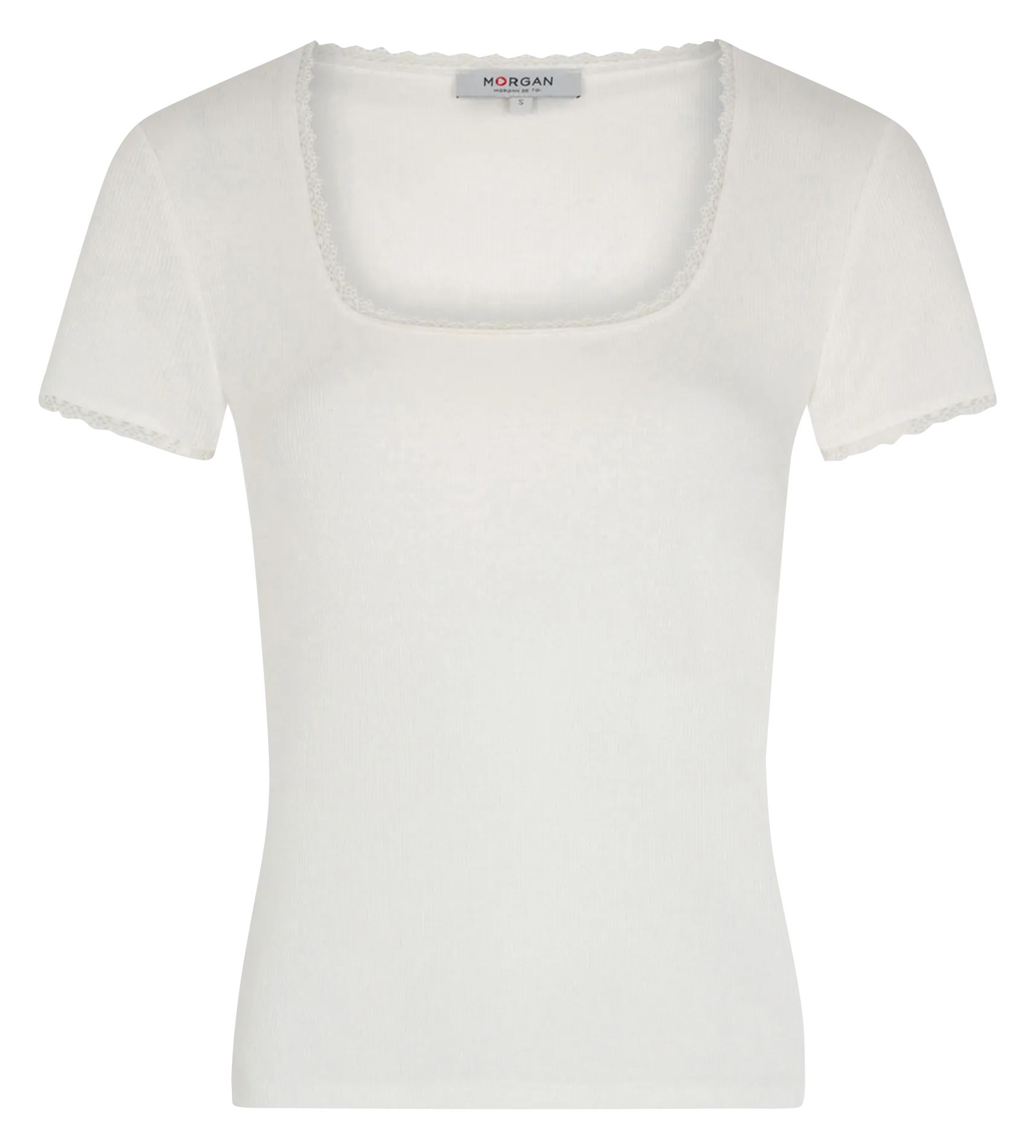 MORGAN DLUBI  CAMISETA DE MEZCLA DE ALGODóN CON ENCAJE EN BLANCO