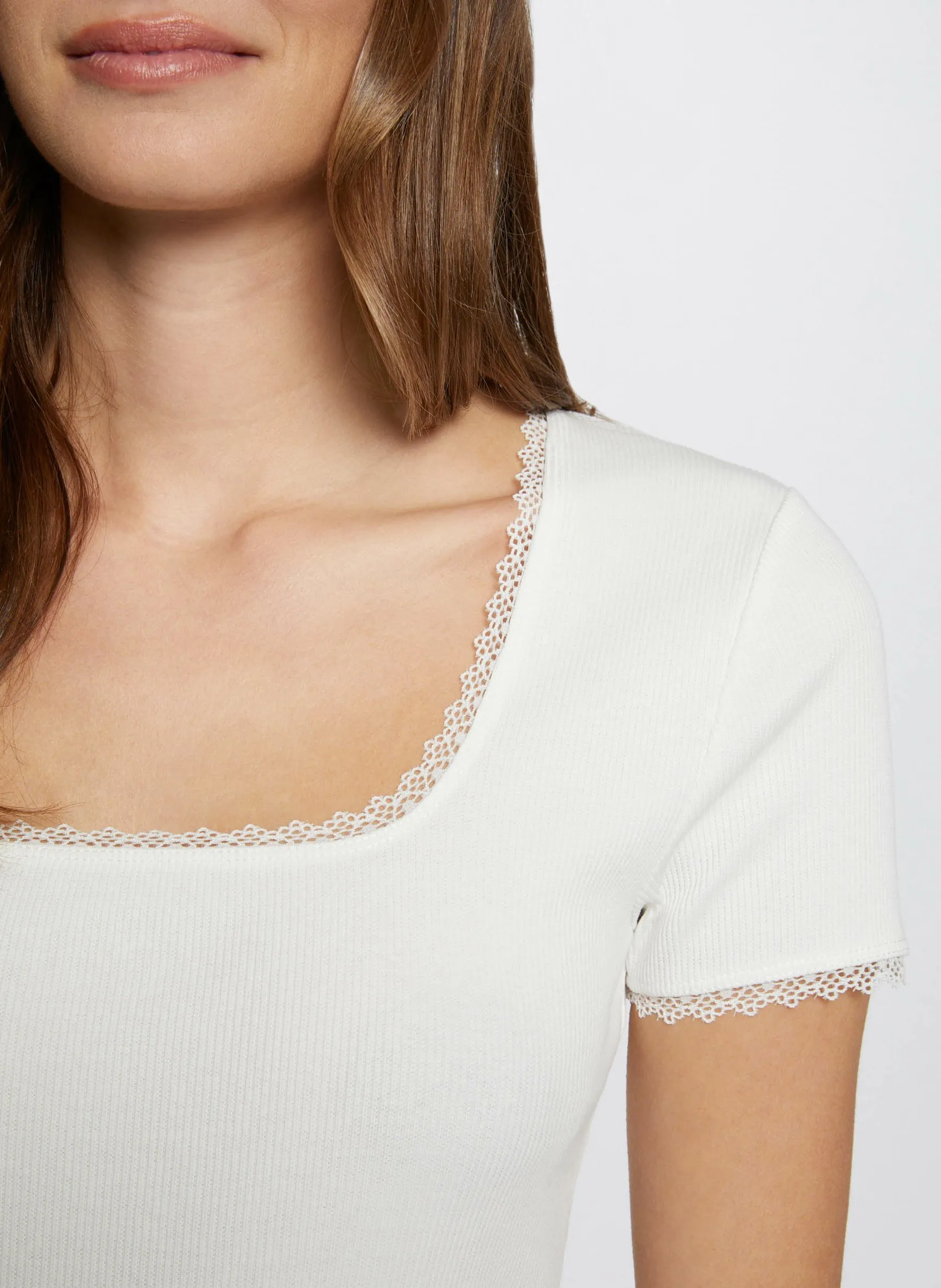 MORGAN DLUBI  CAMISETA DE MEZCLA DE ALGODóN CON ENCAJE EN BLANCO