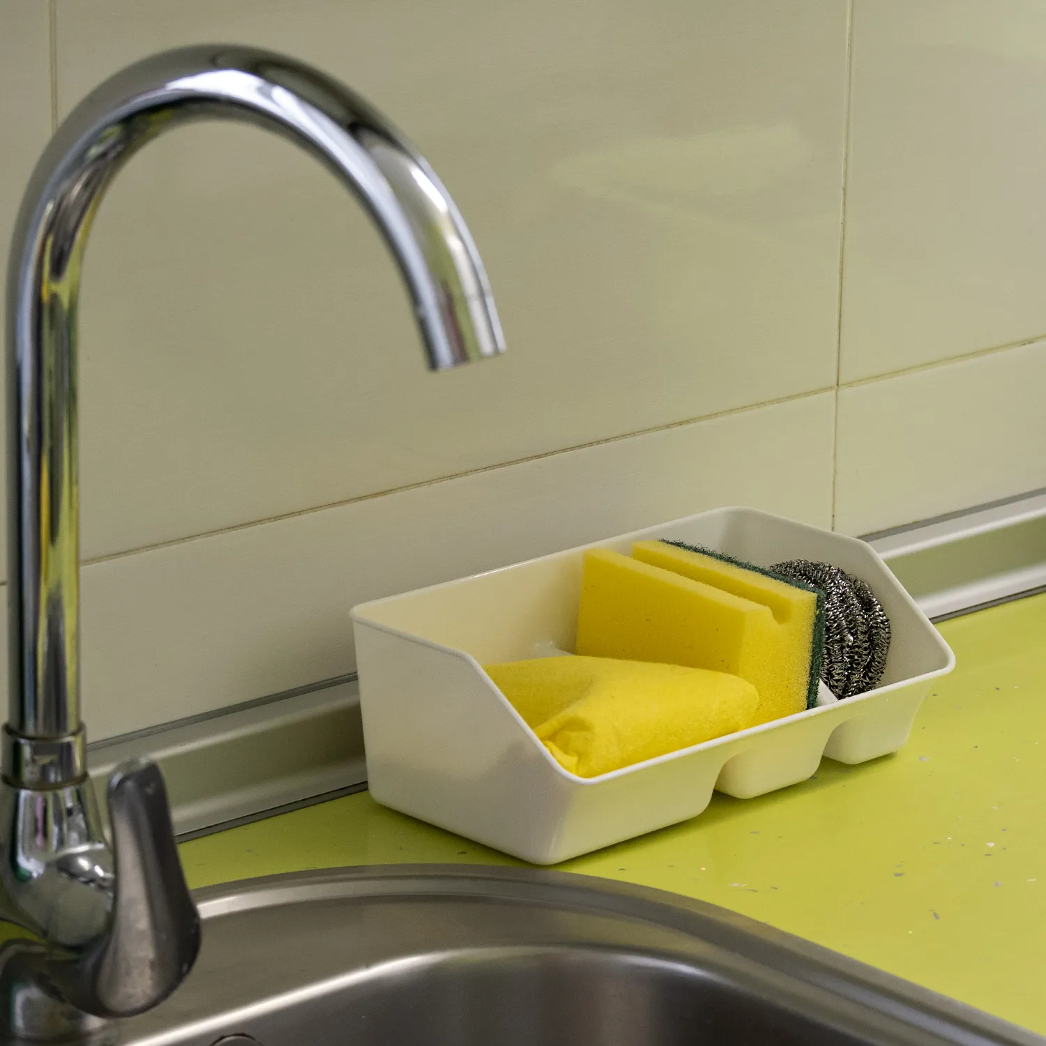 Organizador Fregadero Estropajero Plastico  Crema