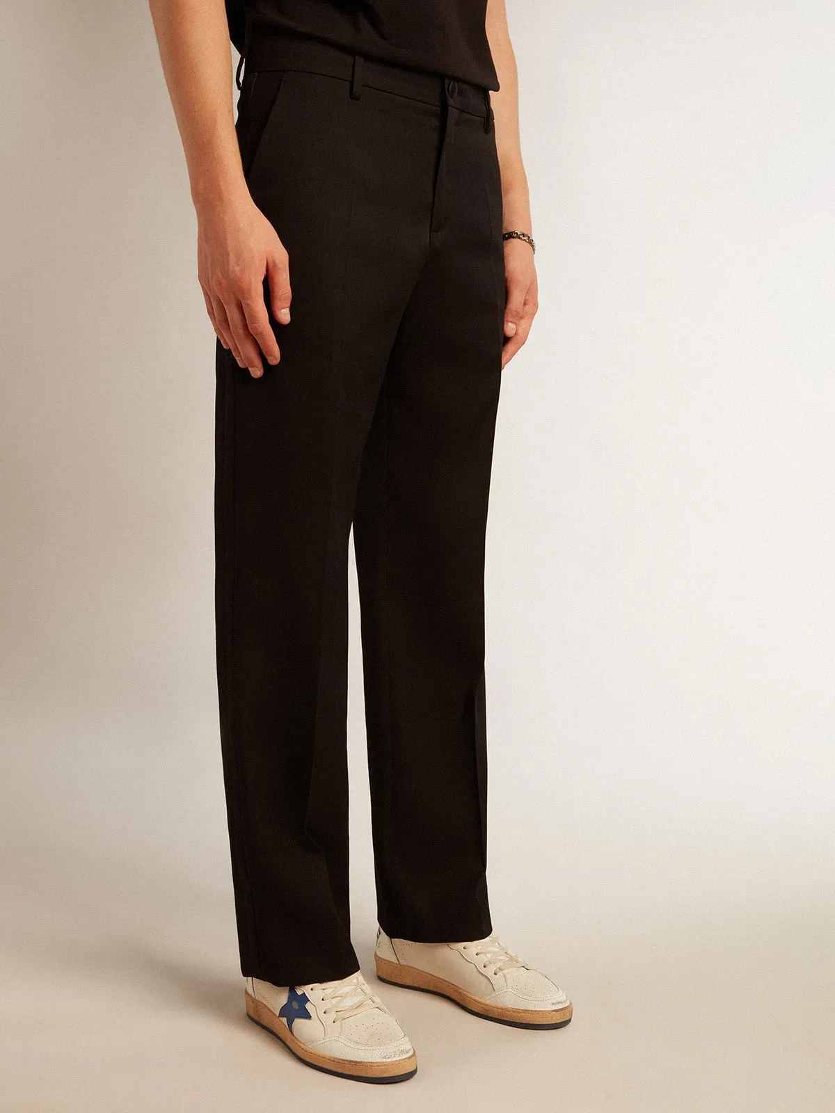 Pantalón de esmoquin de hombre en gabardina de lana color negro