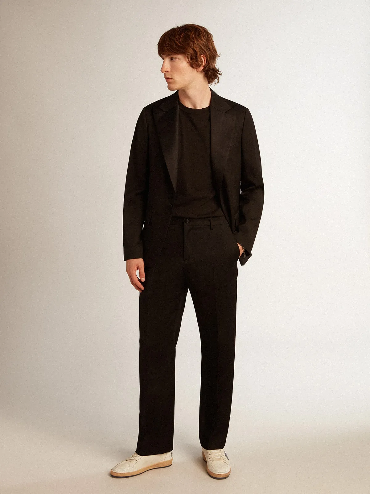 Pantalón de esmoquin de hombre en gabardina de lana color negro