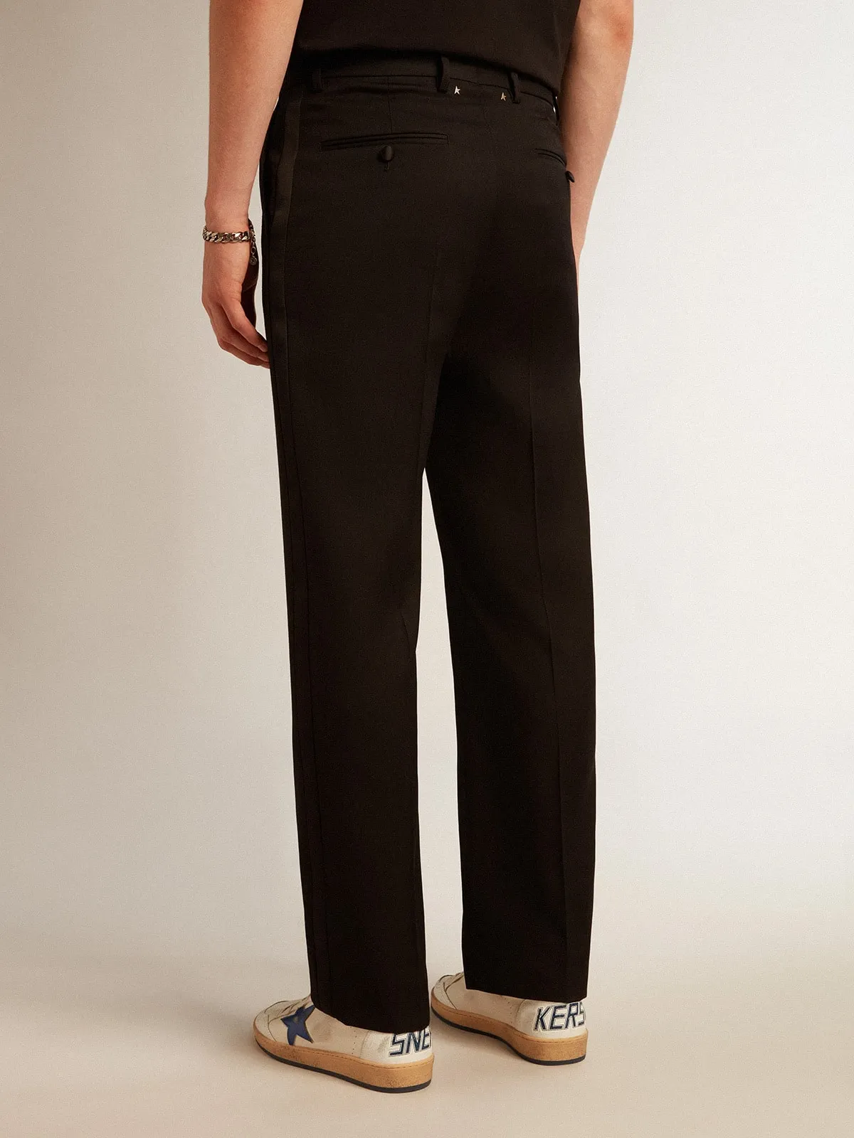 Pantalón de esmoquin de hombre en gabardina de lana color negro