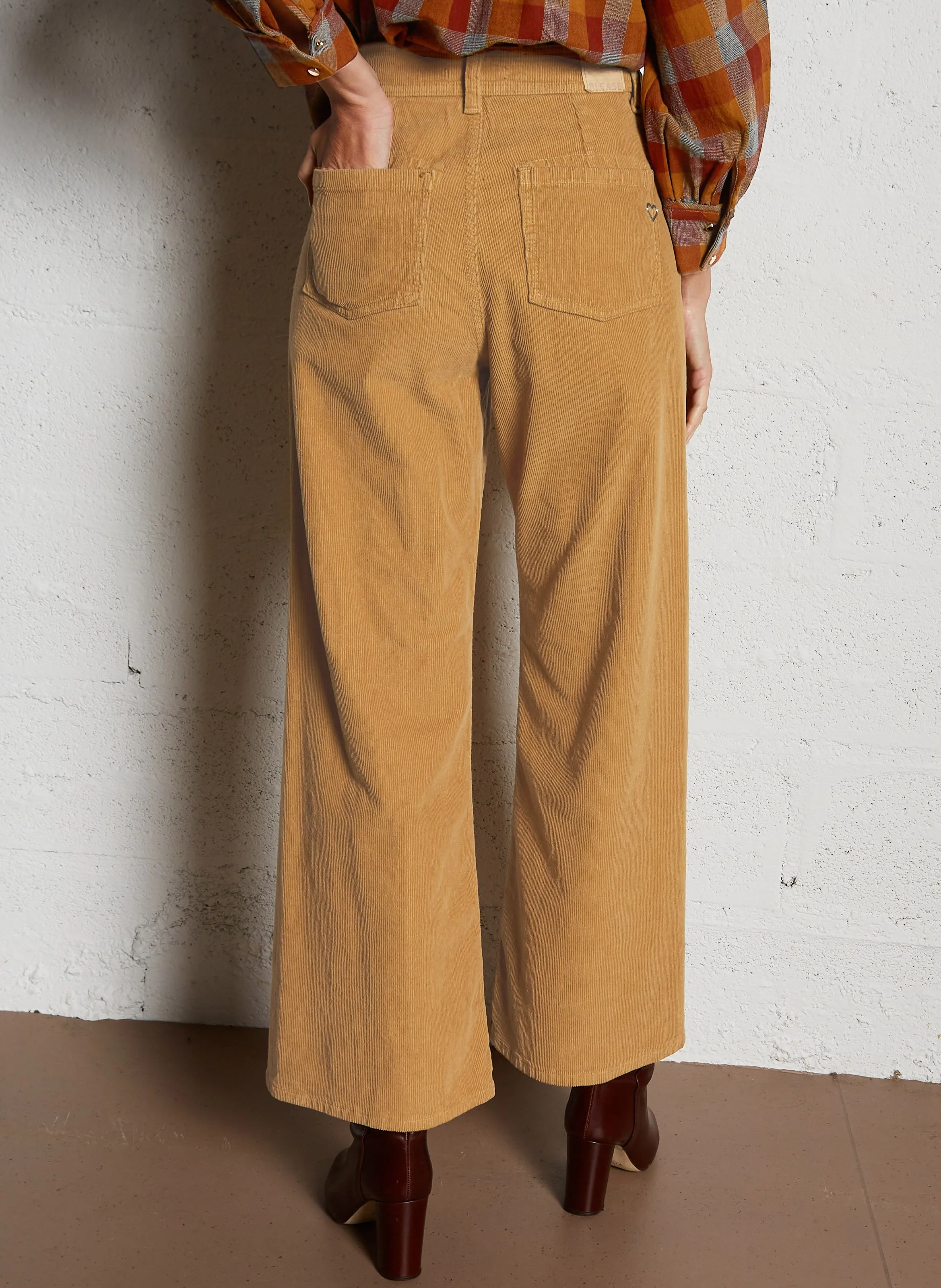 Pantalón flare de mezcla de algodón en marron