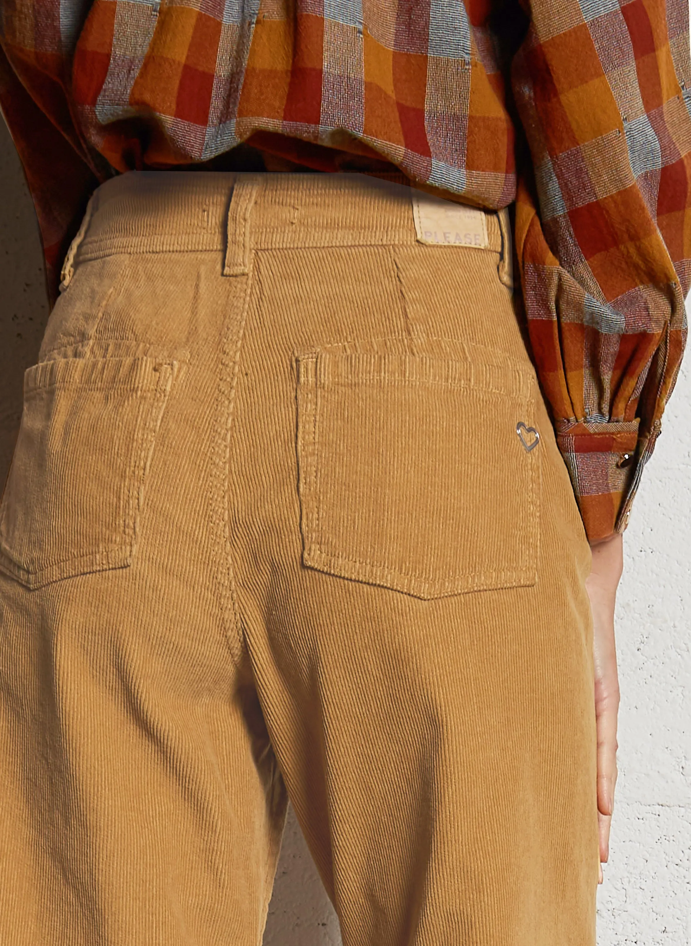 Pantalón flare de mezcla de algodón en marron
