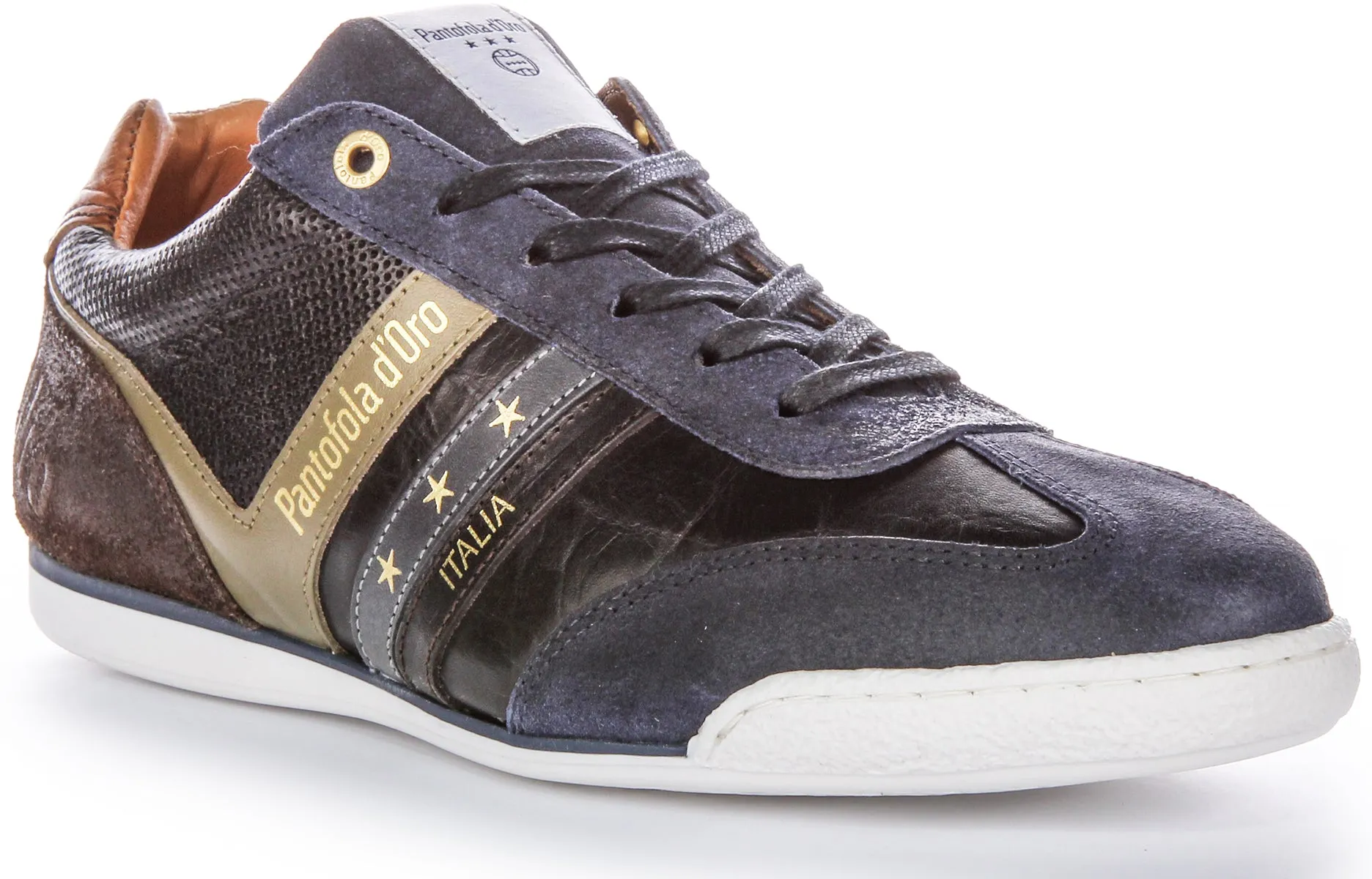 Pantofola D'oro Vasto Uomo Low Starred Side Logo Casual Cordones Zapatillas de Hombre de Cuero y Ante en Azul Marino Multi