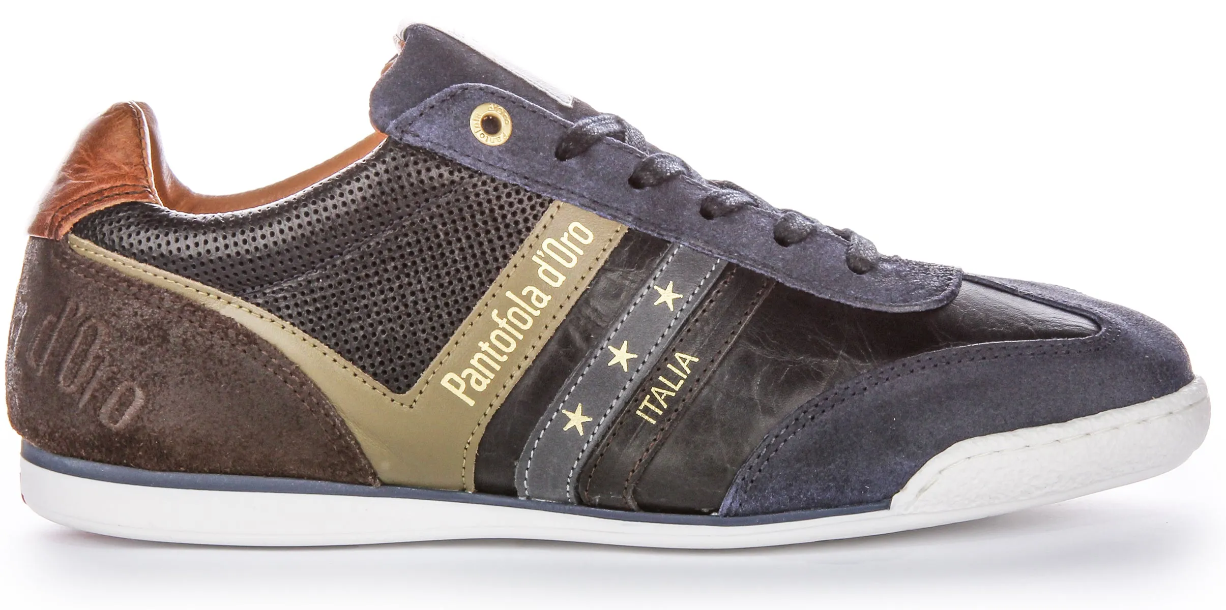 Pantofola D'oro Vasto Uomo Low Starred Side Logo Casual Cordones Zapatillas de Hombre de Cuero y Ante en Azul Marino Multi