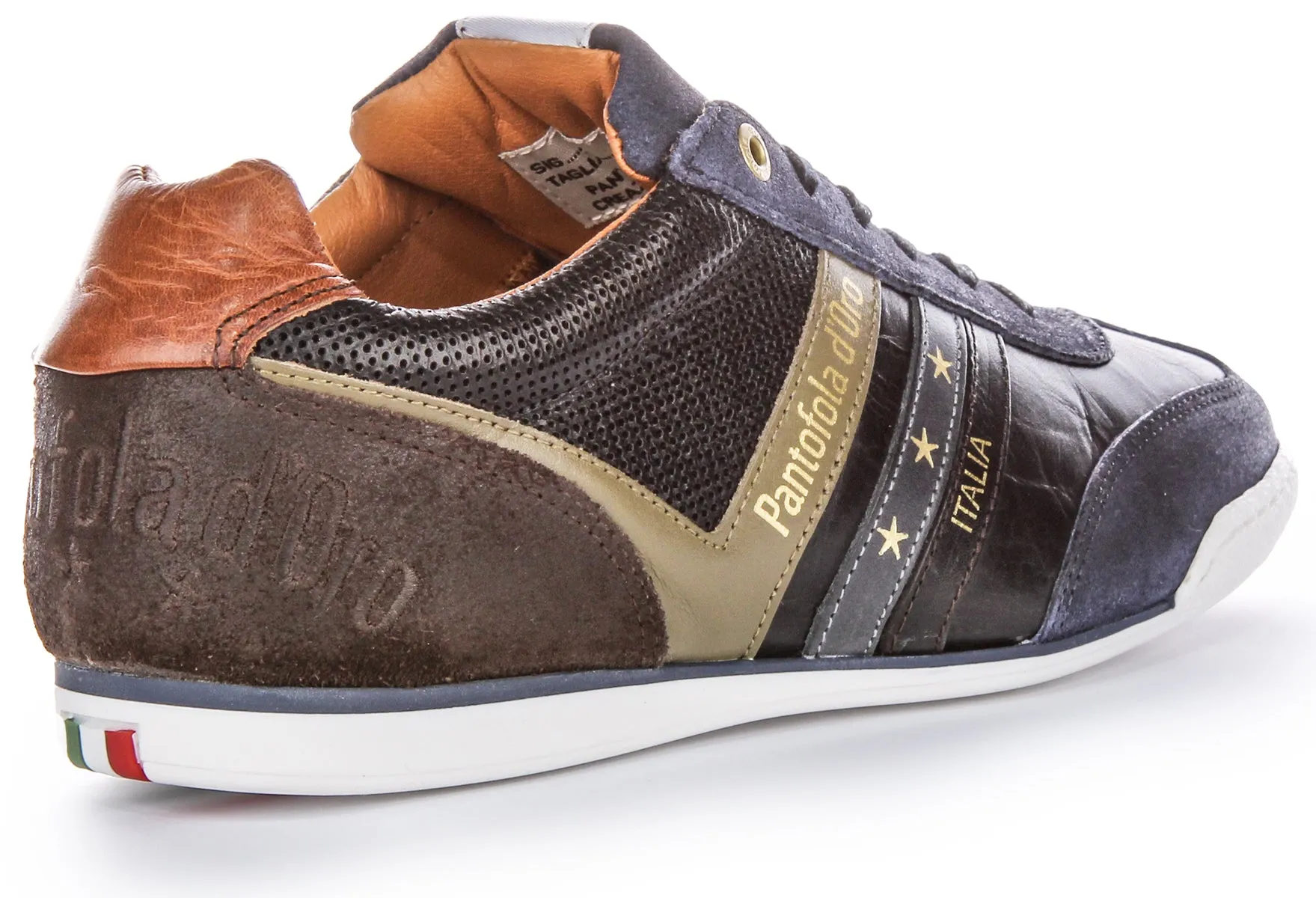 Pantofola D'oro Vasto Uomo Low Starred Side Logo Casual Cordones Zapatillas de Hombre de Cuero y Ante en Azul Marino Multi