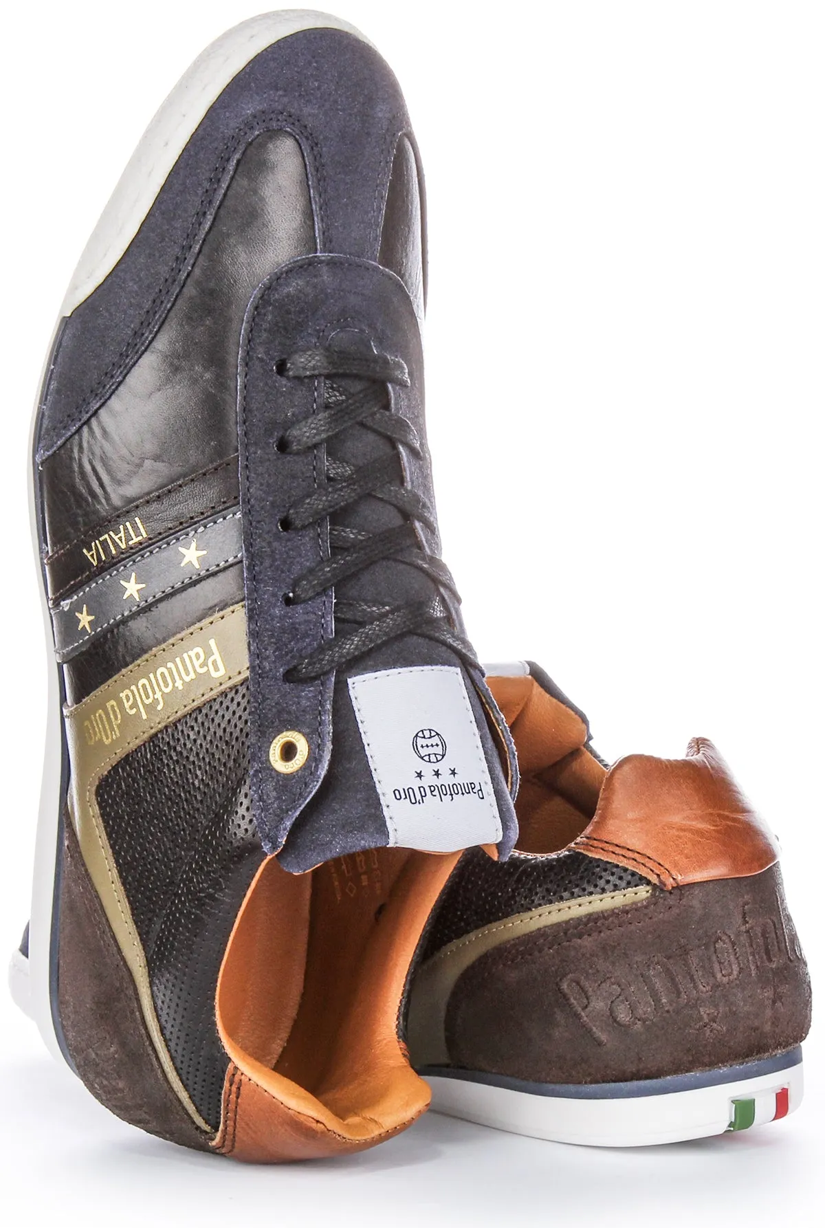 Pantofola D'oro Vasto Uomo Low Starred Side Logo Casual Cordones Zapatillas de Hombre de Cuero y Ante en Azul Marino Multi