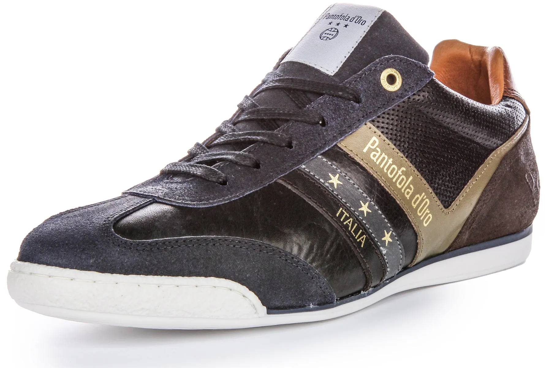 Pantofola D'oro Vasto Uomo Low Starred Side Logo Casual Cordones Zapatillas de Hombre de Cuero y Ante en Azul Marino Multi