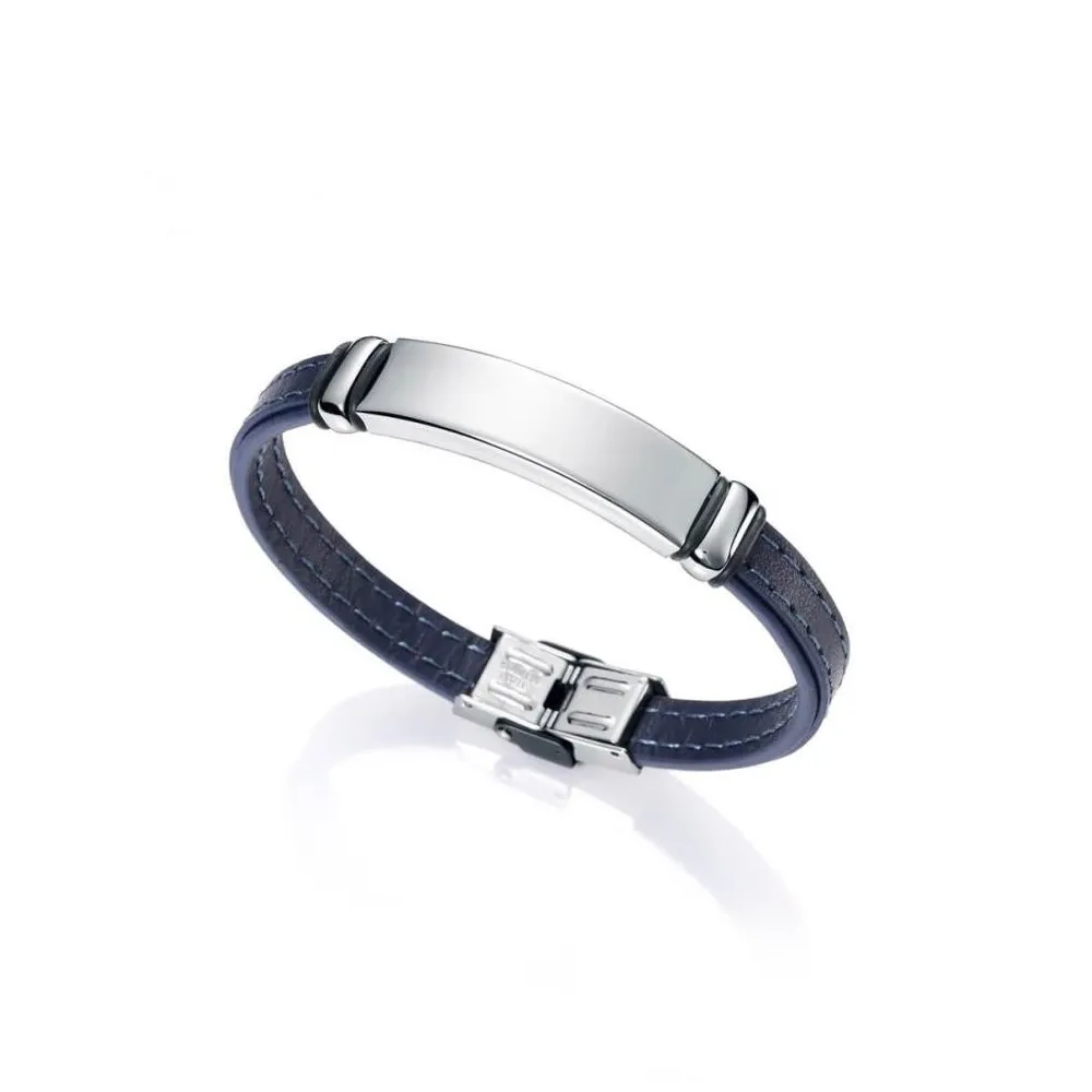 Pulsera Viceroy Fashion de acero y piel con pespunte azul