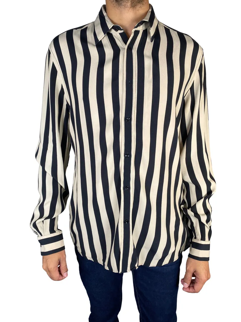 REISS Camisa de Rayas Beige y Negro