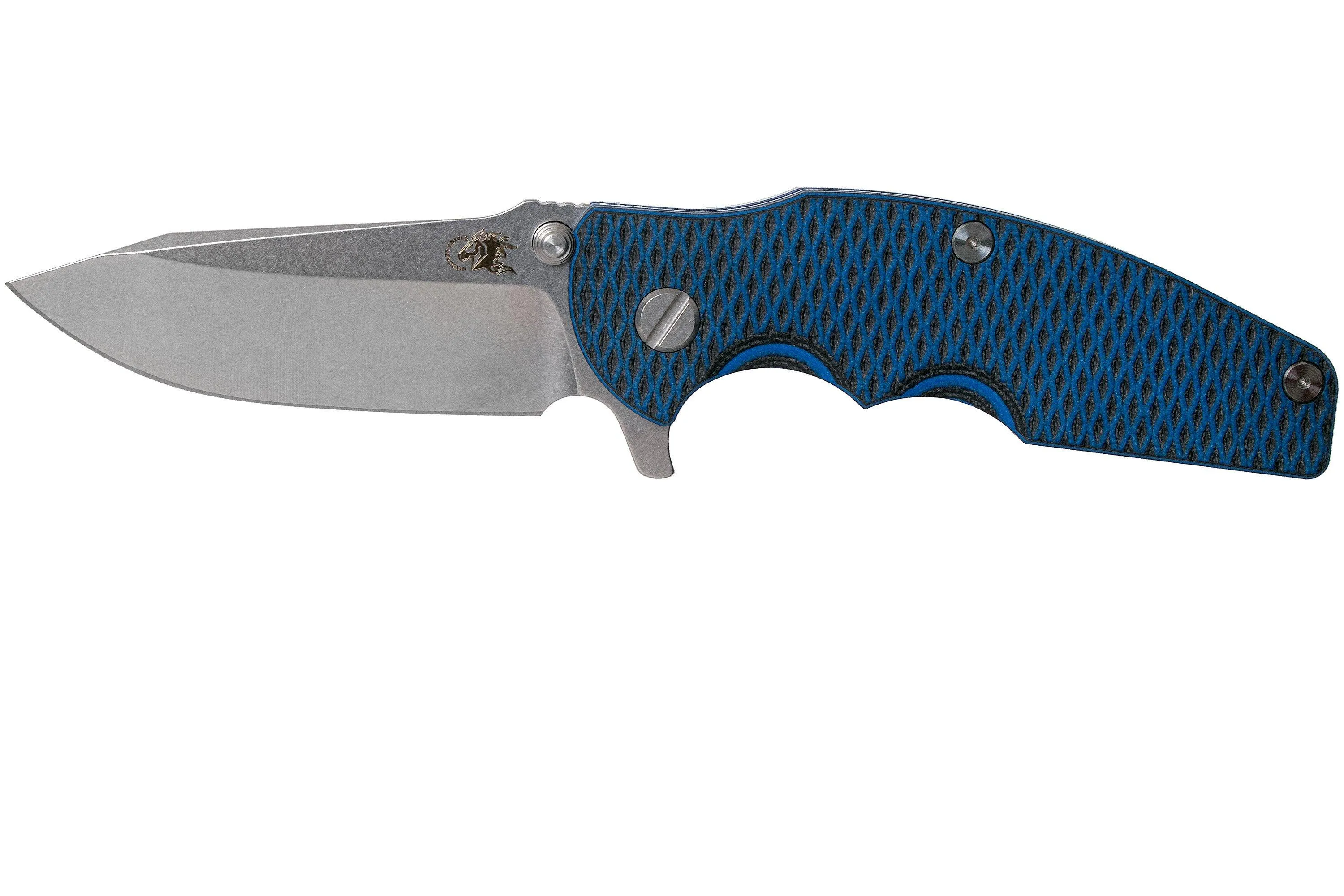 RICK HINDERER JURASSIC SPEARPOINT 20CV STONEWASH BLUE, BLUEBLACK G10 NAVAJA