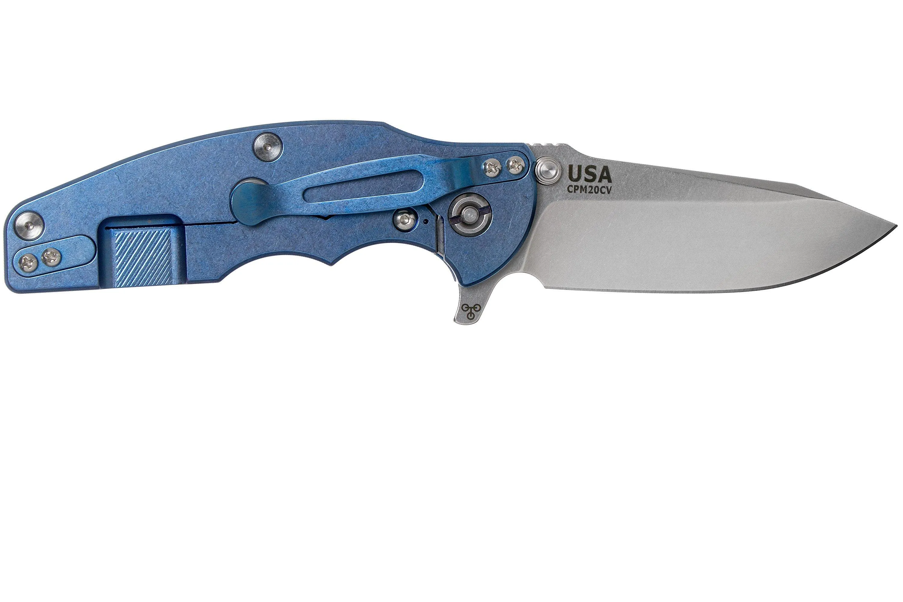 RICK HINDERER JURASSIC SPEARPOINT 20CV STONEWASH BLUE, BLUEBLACK G10 NAVAJA