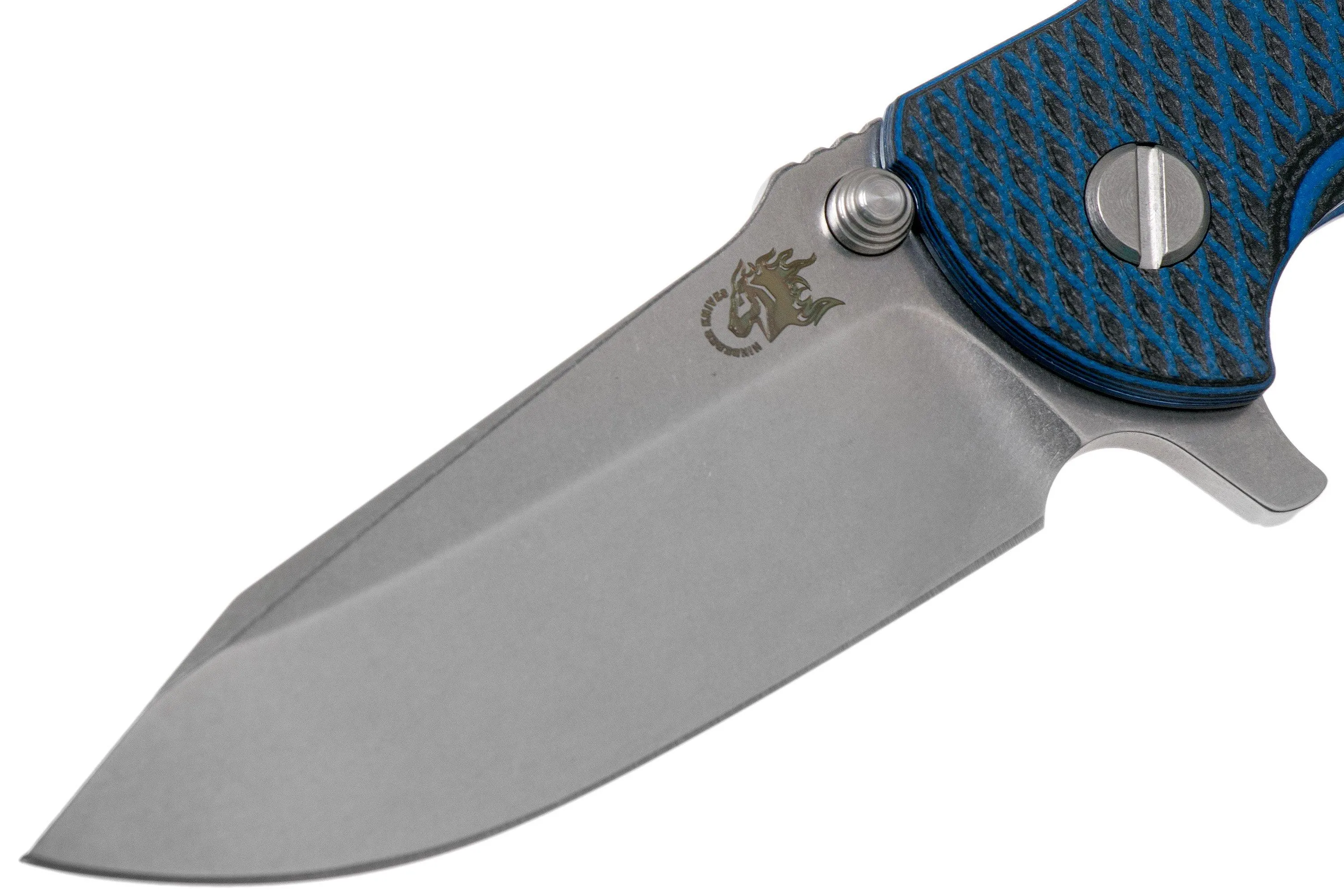 RICK HINDERER JURASSIC SPEARPOINT 20CV STONEWASH BLUE, BLUEBLACK G10 NAVAJA