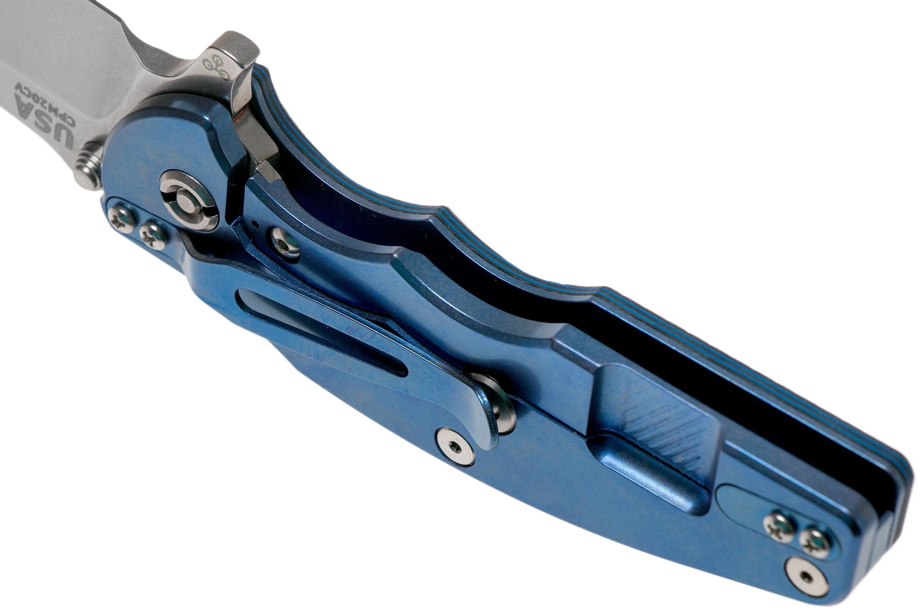 RICK HINDERER JURASSIC SPEARPOINT 20CV STONEWASH BLUE, BLUEBLACK G10 NAVAJA
