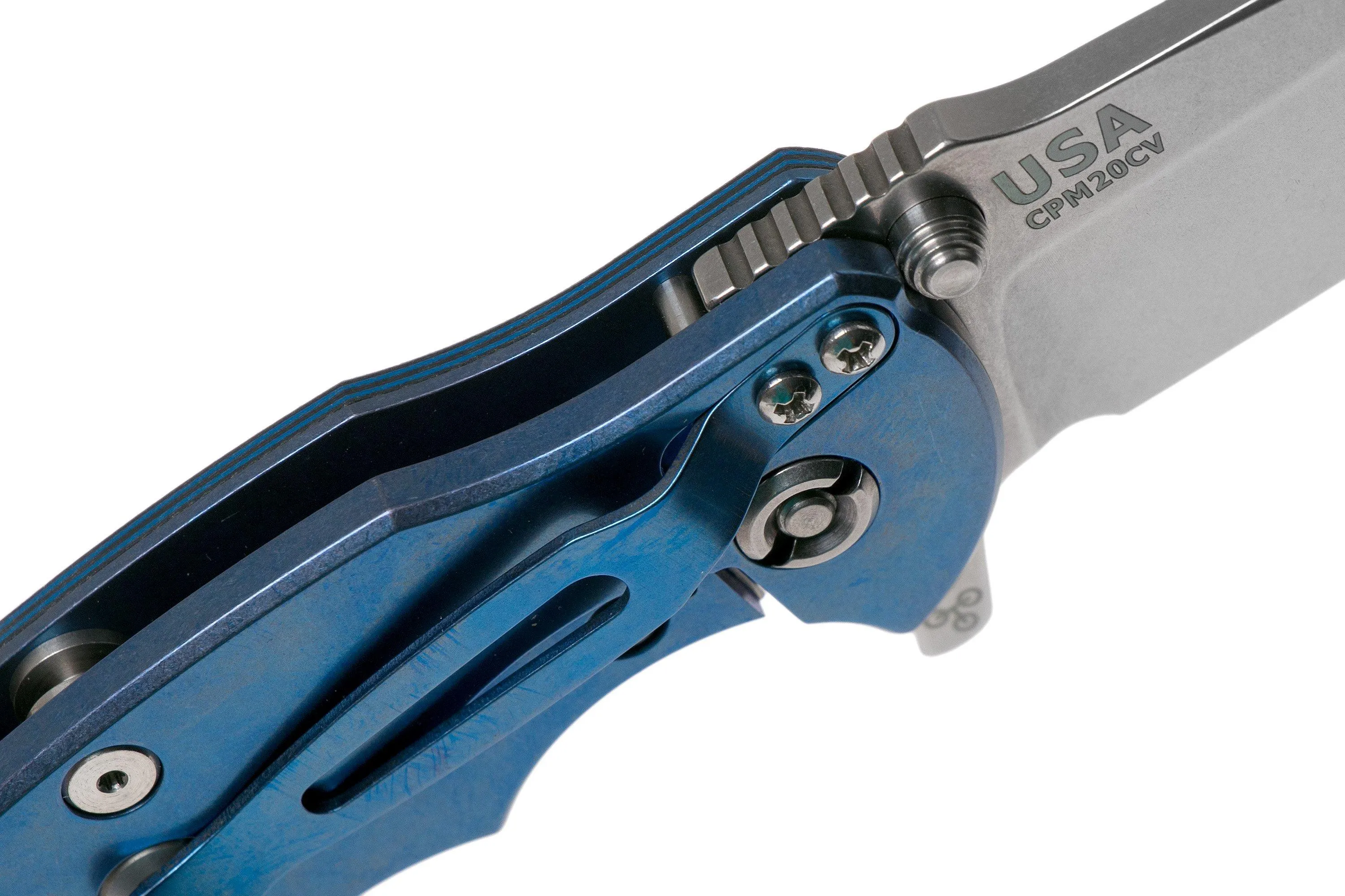 RICK HINDERER JURASSIC SPEARPOINT 20CV STONEWASH BLUE, BLUEBLACK G10 NAVAJA