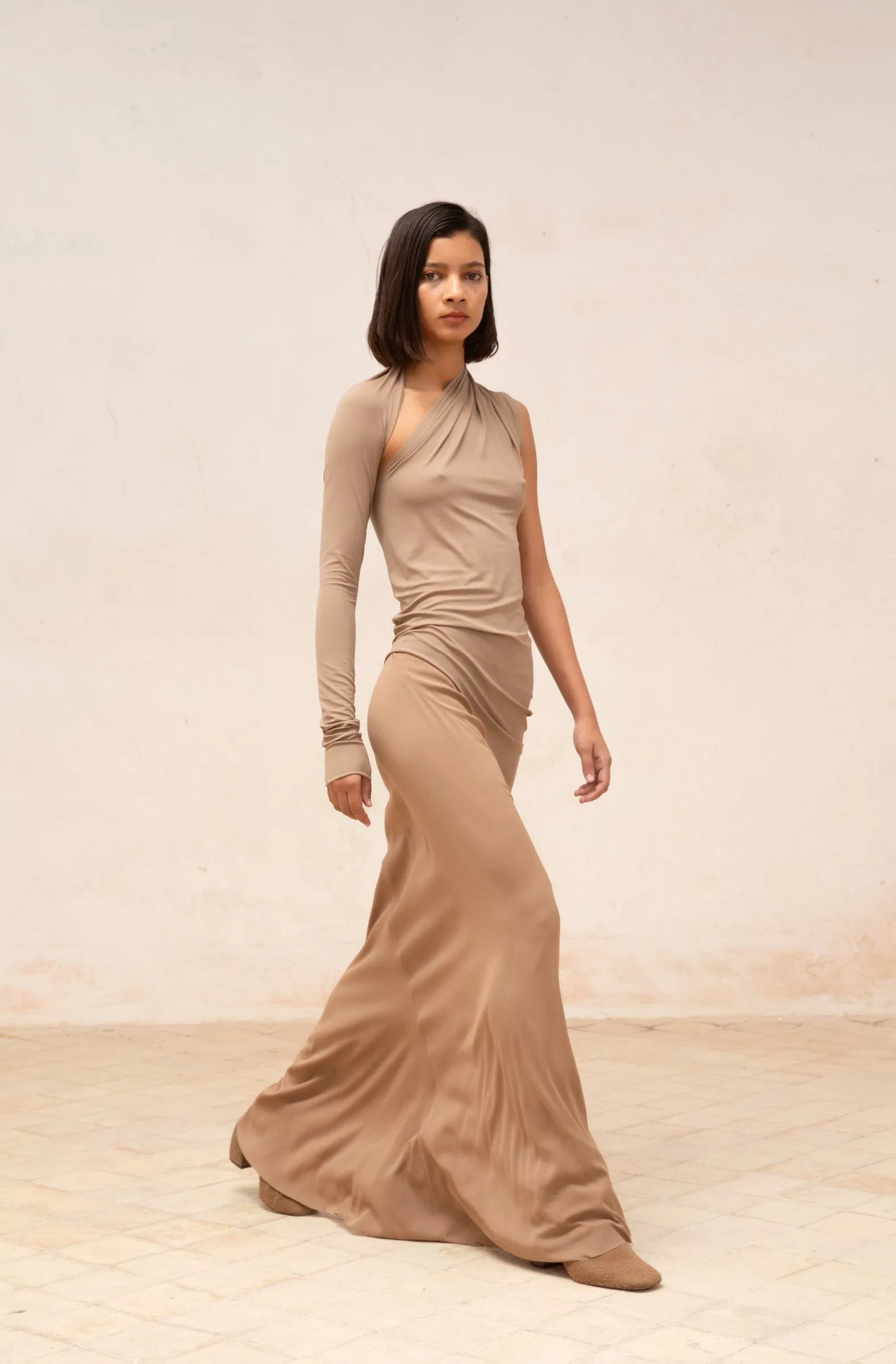 Sabrina, cocoa stretch silk skirt
