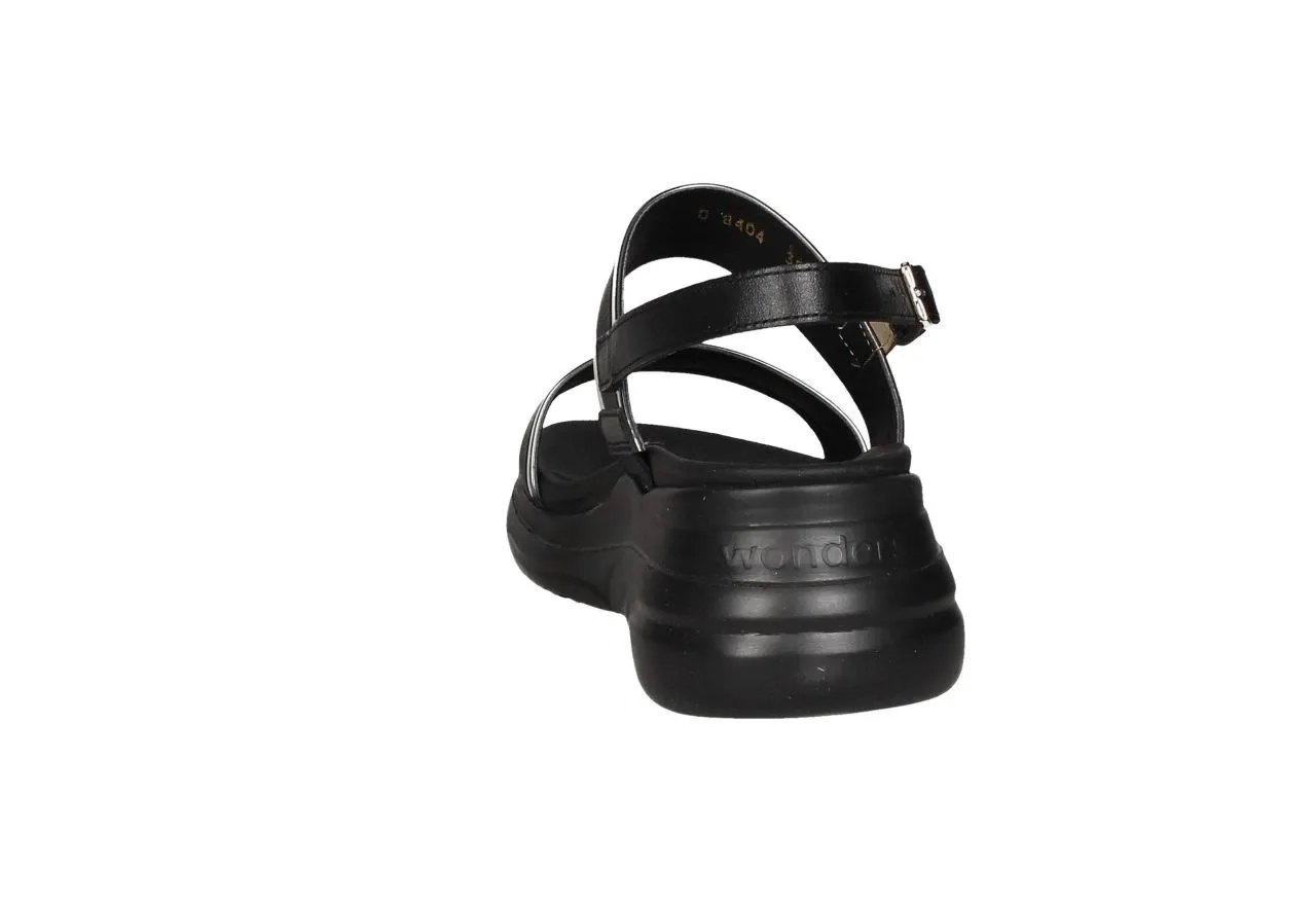 Sandalia Piel Negro 2 Tiras Vivos Metal Plomo Cu#a Baja