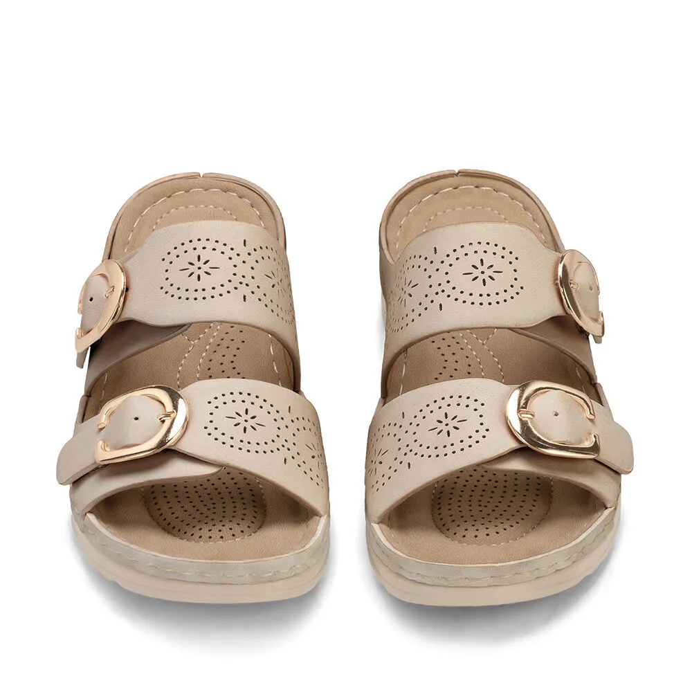 Sandalia Plana Beige Casual Jn31 Weide