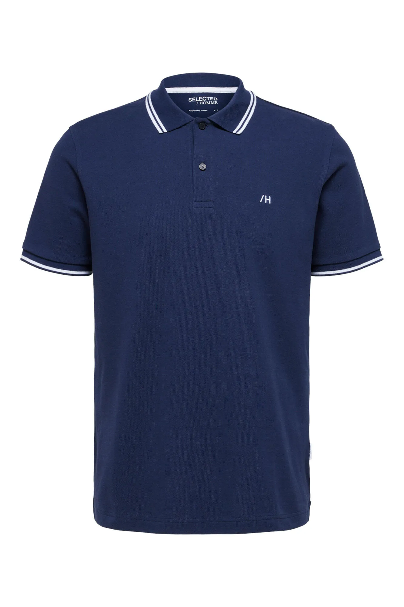 Selected Polo de algodón orgánico con logo bordado con detalle en cuello y mangas.
