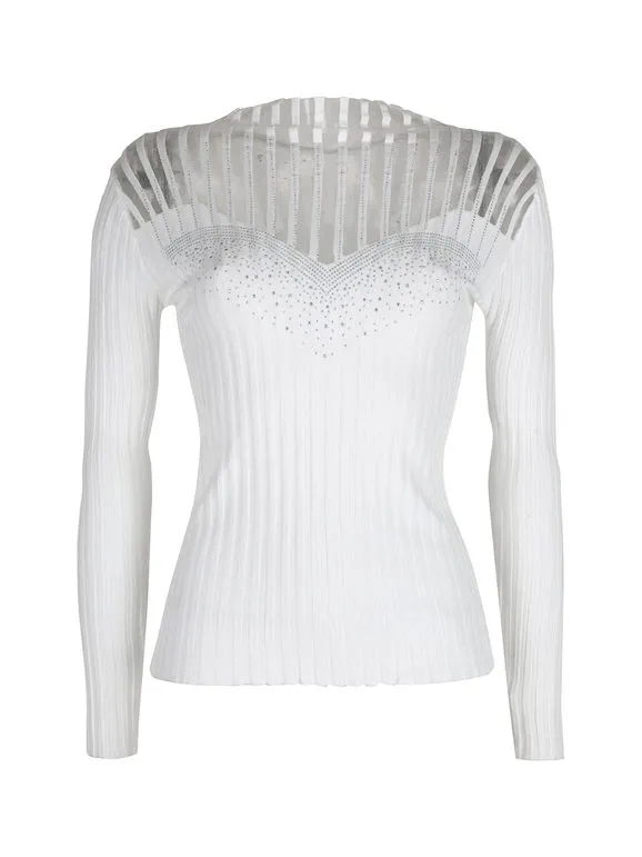 Solada Jersey de mujer de cuello alto con velos y pedrería