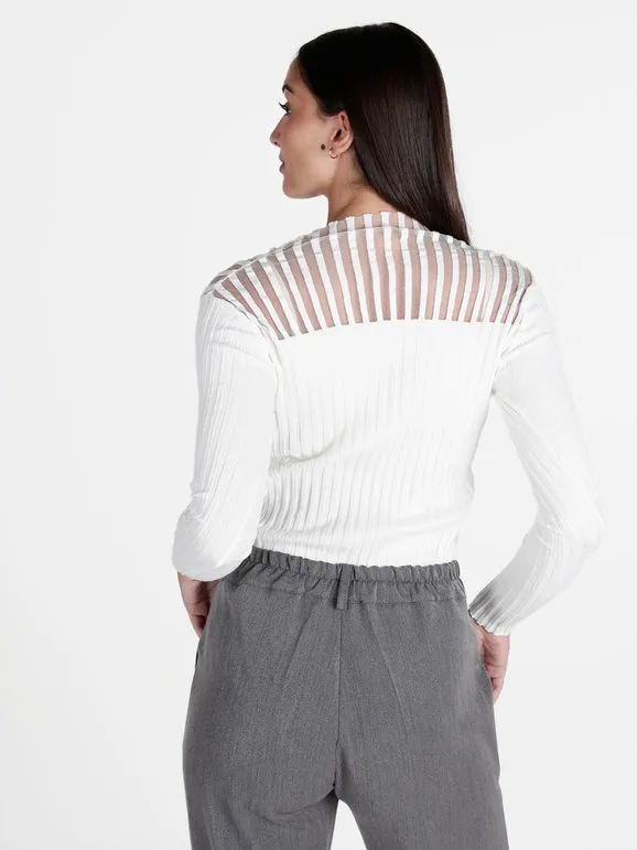 Solada Jersey de mujer de cuello alto con velos y pedrería