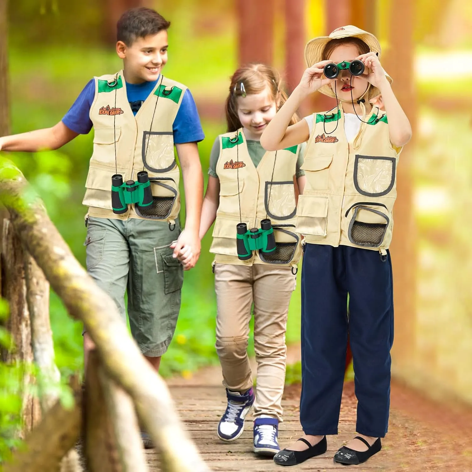 Tacobear Kit Explorador Niños Aire Libre Aventura Juguetes con Chaleco Sombrero Prismáticos Lupa Cazamariposas Brújula Juguetes 