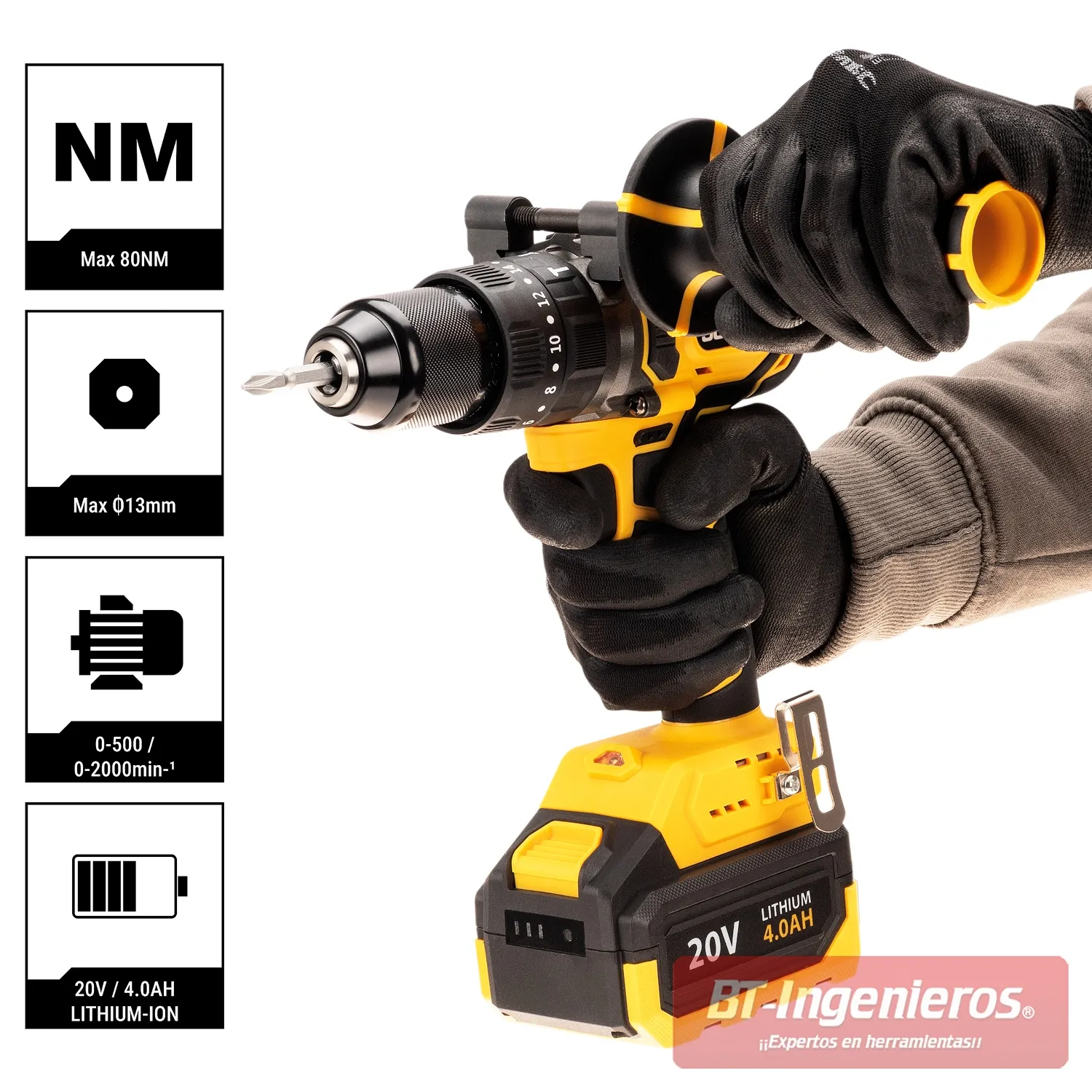 Taladro combinado a batería Brushless 20V Jobsite | 80 Nm | 1 x Batería 4 Ah