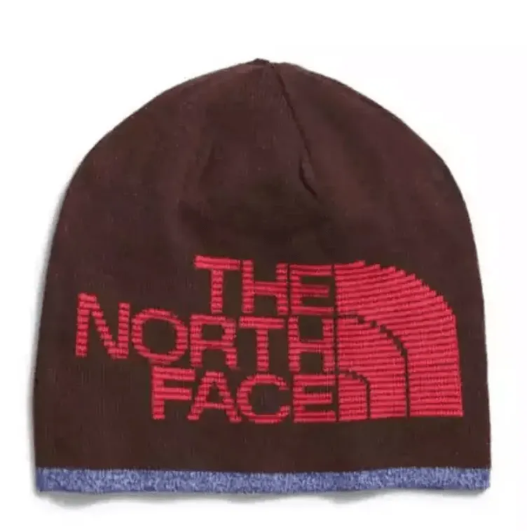 THE NORTH FACE REVERSIBLE HIGHLINE BEANIE CAVE BLUE HEATHERCOAL BROWN HEATHERCLAY RED
