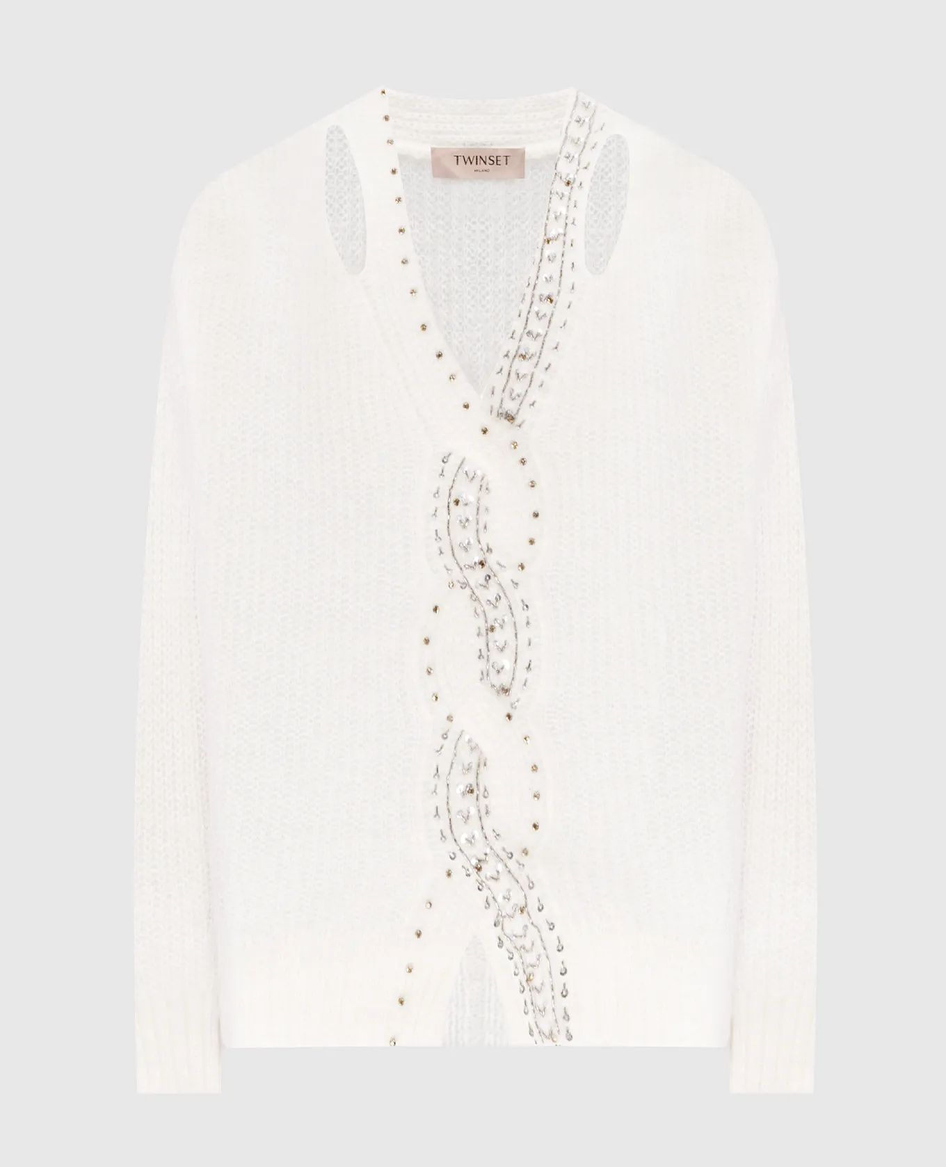 Twinset White sweater with crystals and sequins