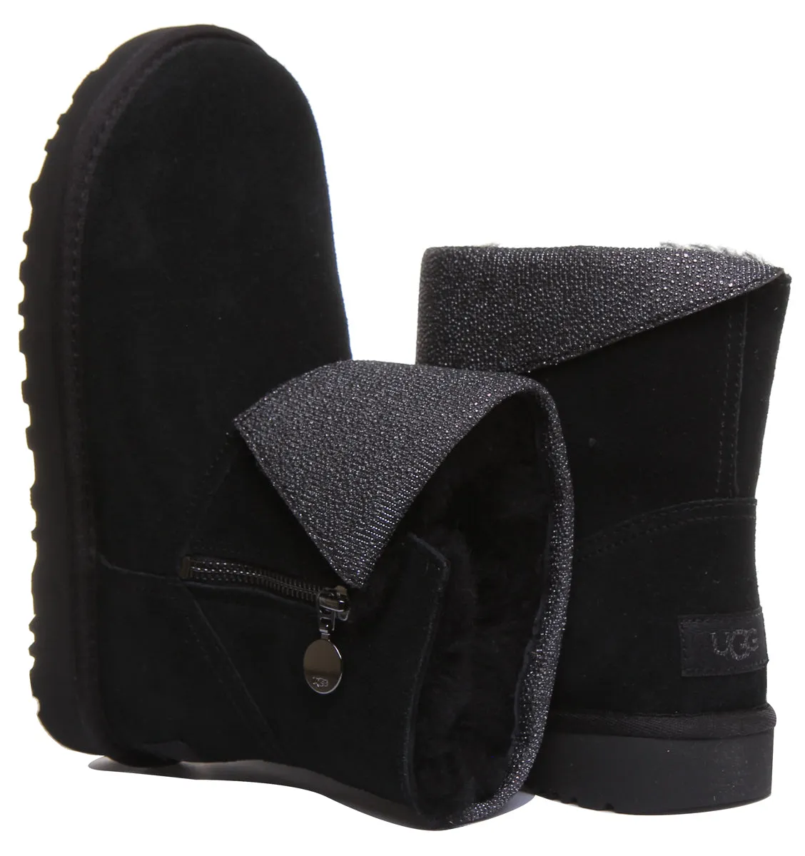 Ugg Caviar Mini Botas clásicas con cremallera lateral para mujer en negro