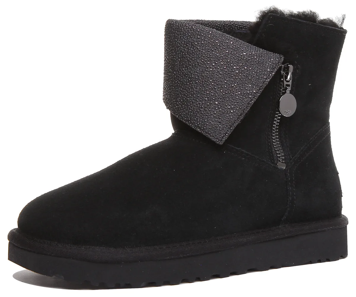 Ugg Caviar Mini Botas clásicas con cremallera lateral para mujer en negro