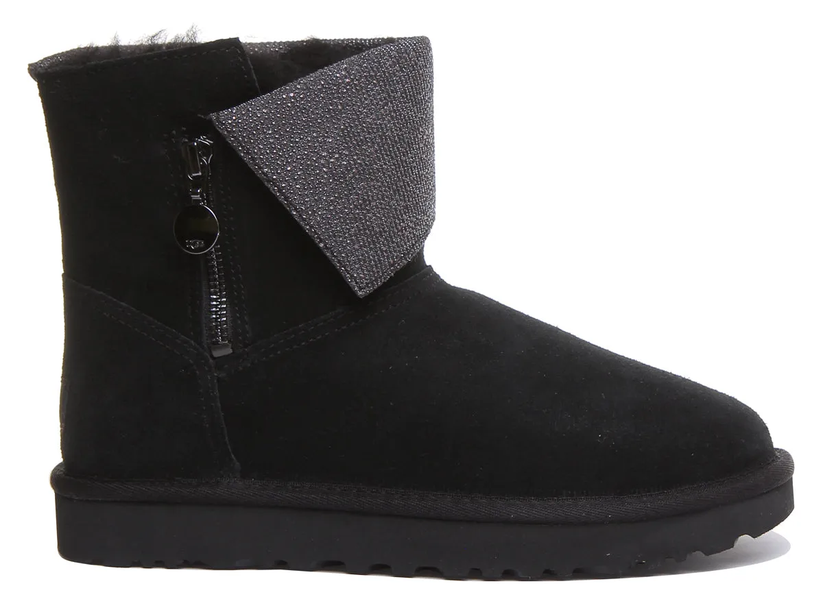 Ugg Caviar Mini Botas clásicas con cremallera lateral para mujer en negro