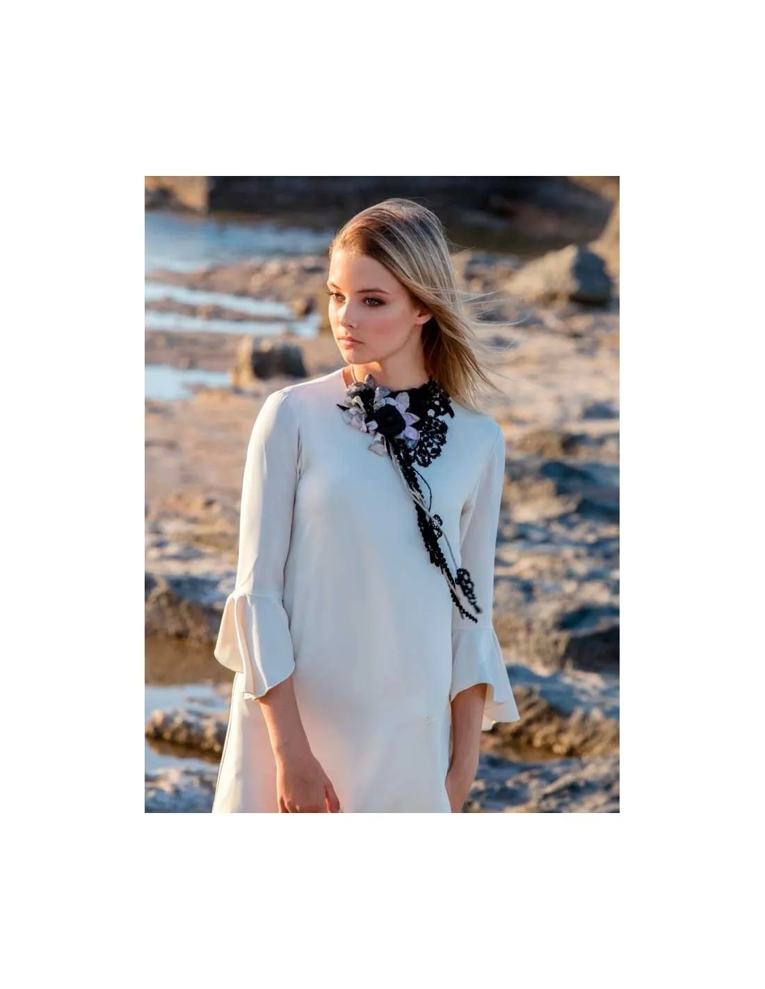 Vestido Ceremonia Evasé Crepe Bella Bimba Bamboline Crudo