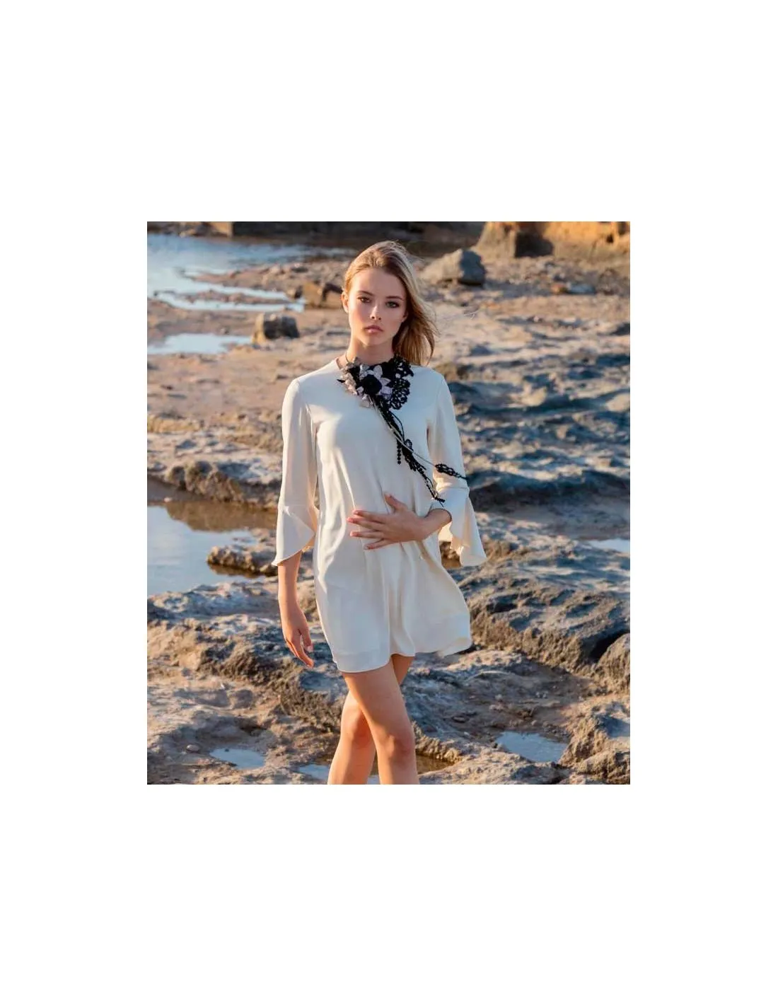 Vestido Ceremonia Evasé Crepe Bella Bimba Bamboline Crudo