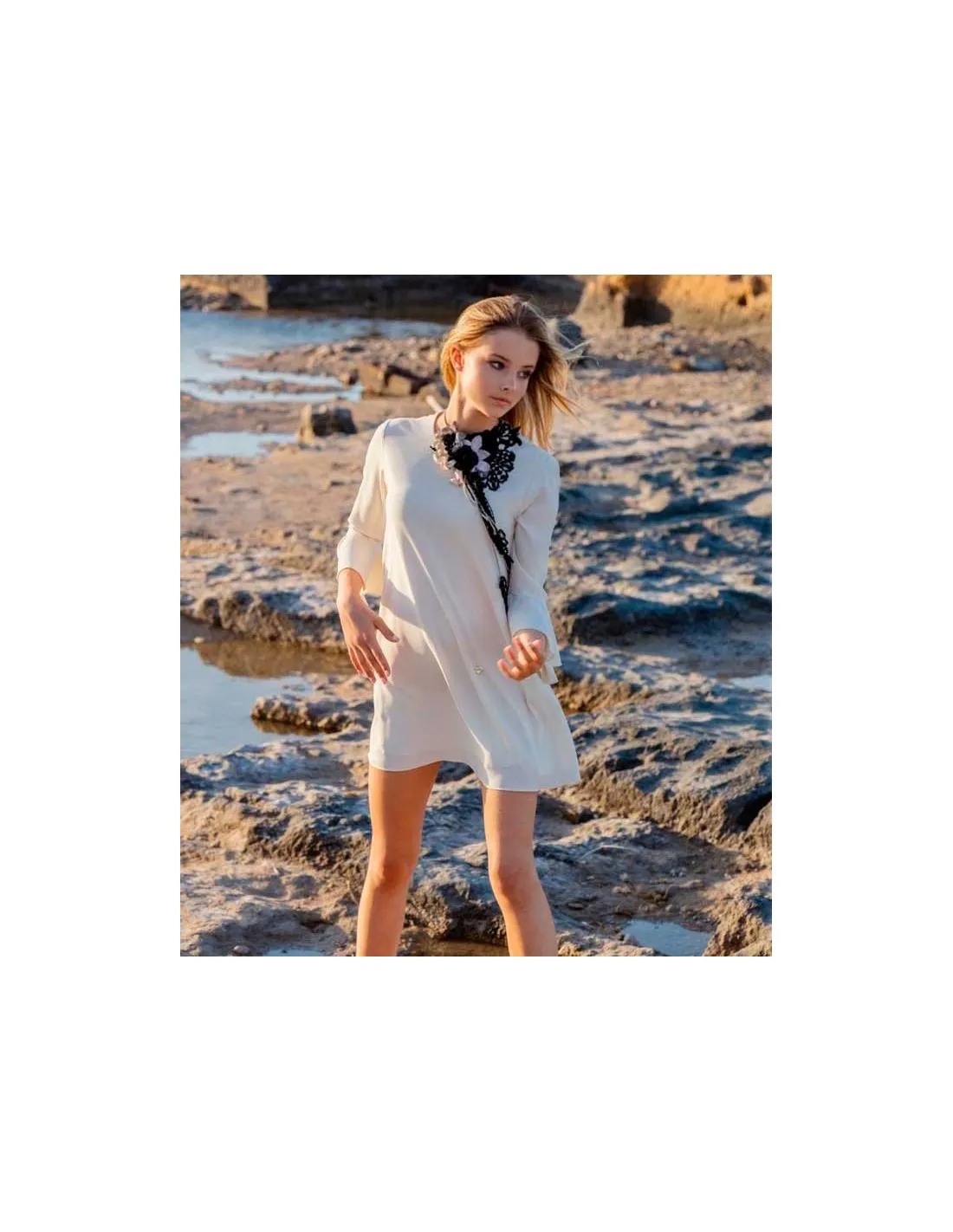 Vestido Ceremonia Evasé Crepe Bella Bimba Bamboline Crudo