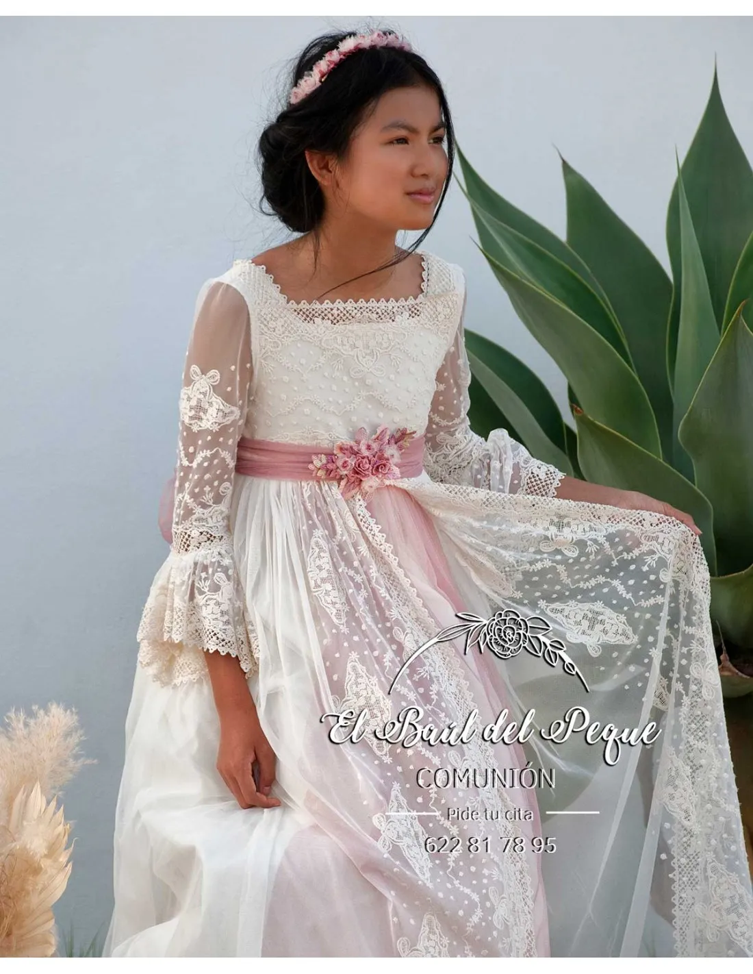 Vestido Comunión Modelo Buganvilla Mon Air 2024 Flor de Sal