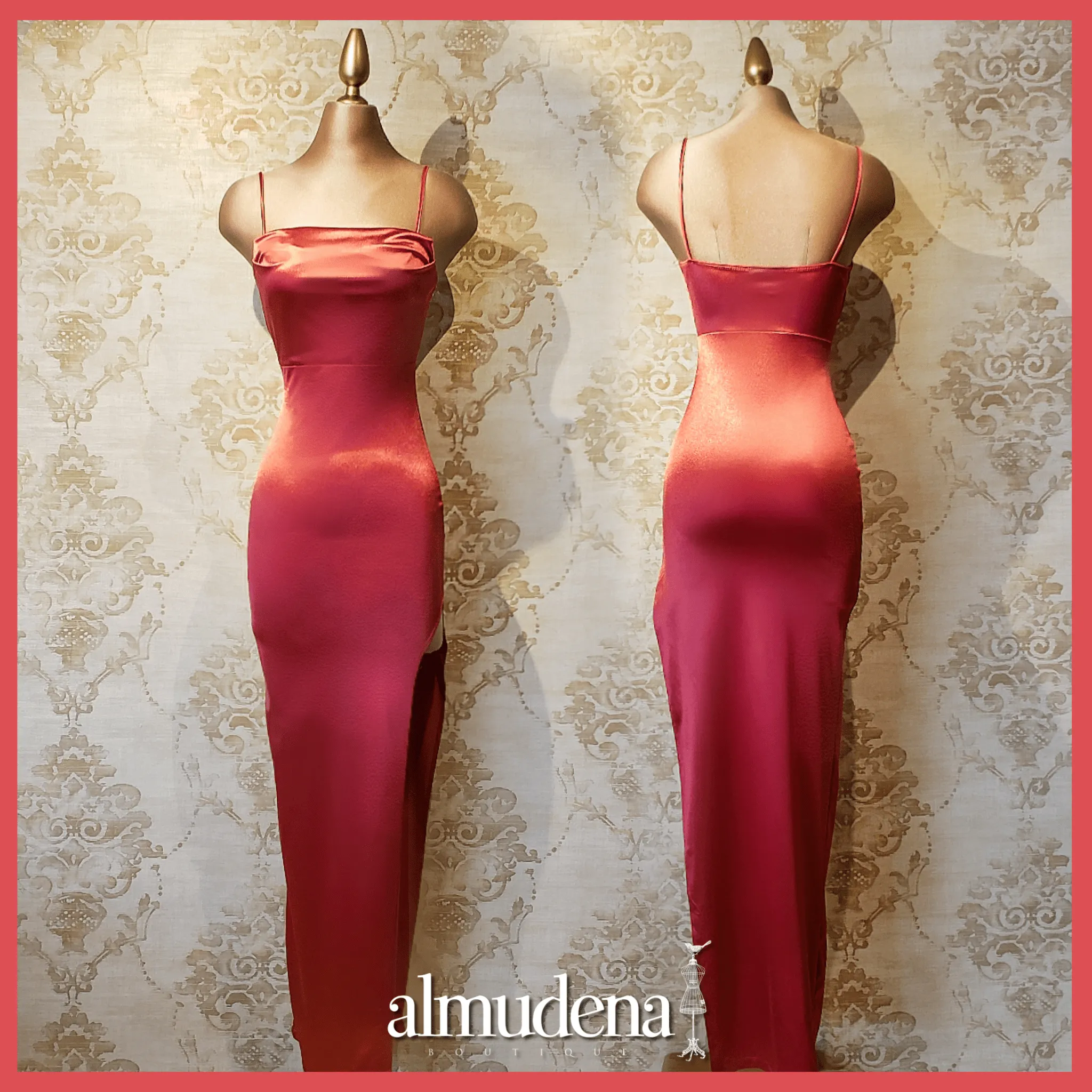 Vestido Coral Largo Satinado Elegante