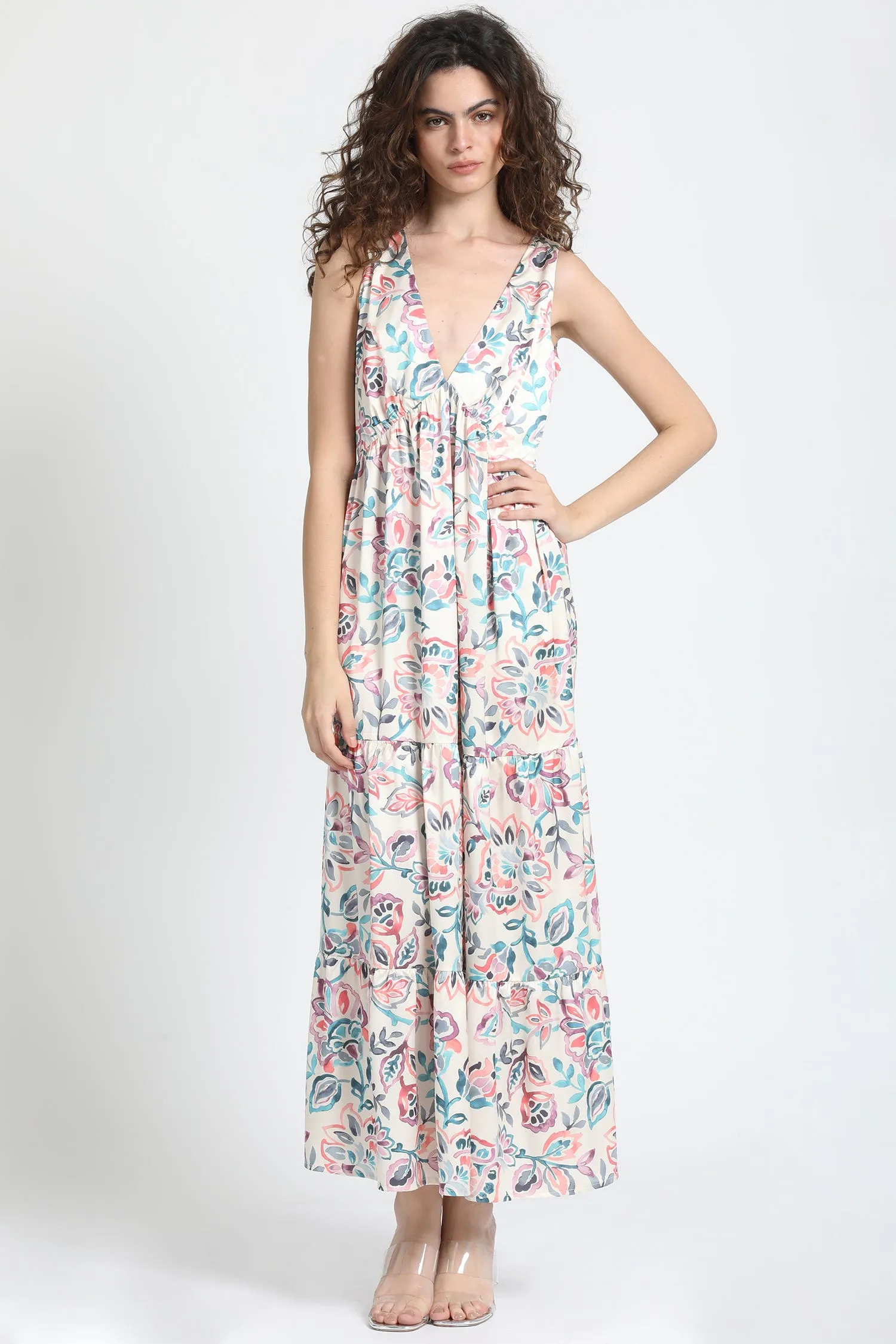 VESTIDO MAXI SATIN ESTAMPADO BEIGE