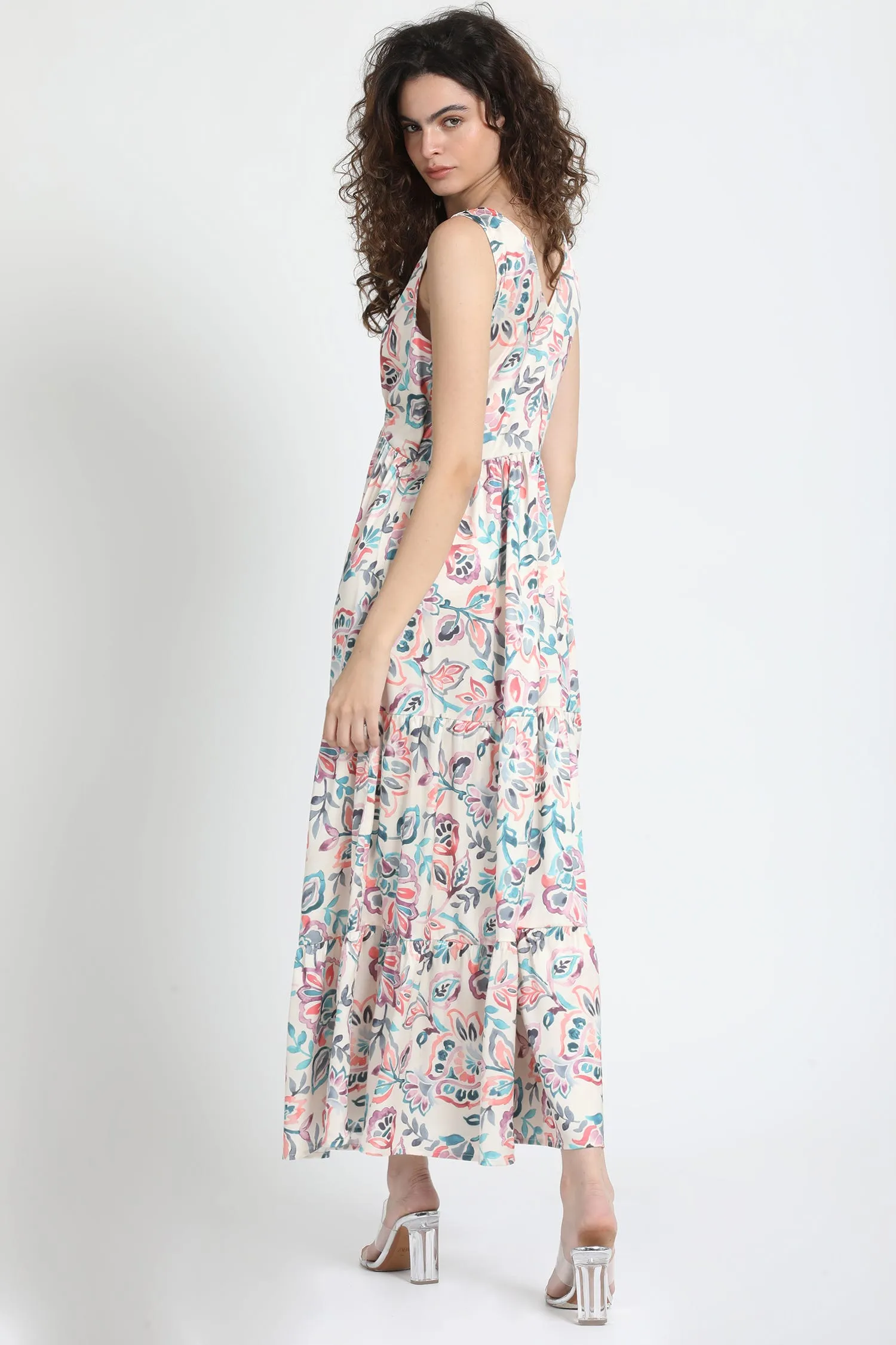 VESTIDO MAXI SATIN ESTAMPADO BEIGE