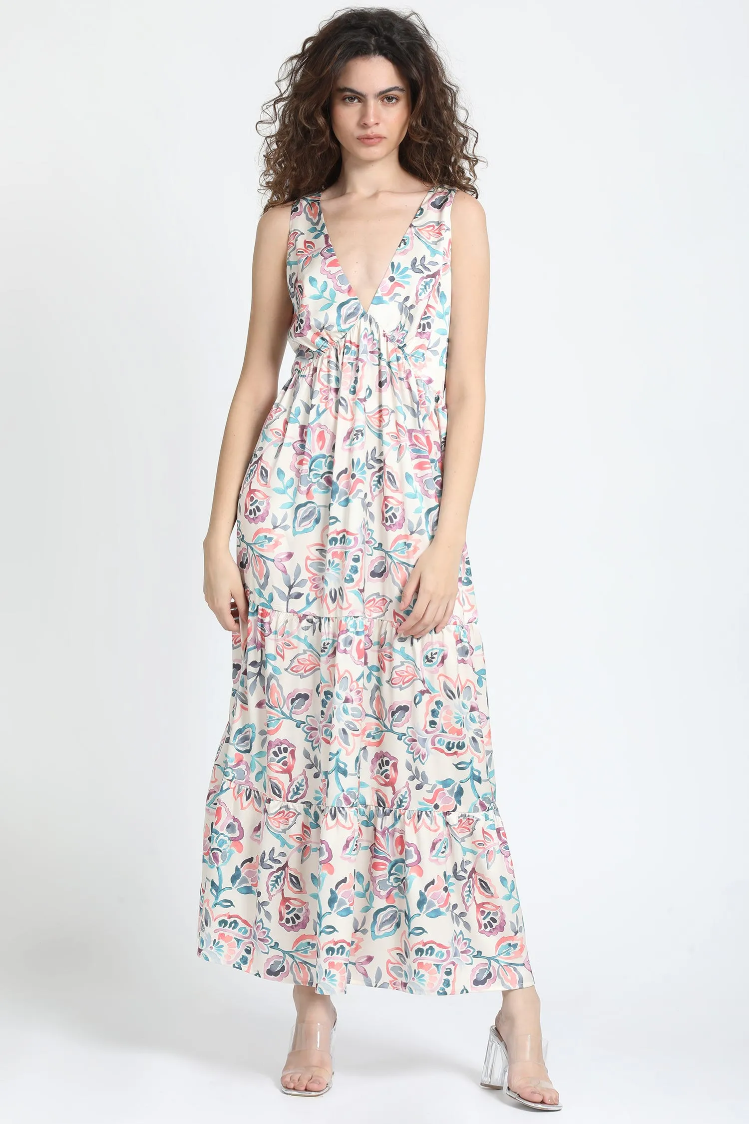 VESTIDO MAXI SATIN ESTAMPADO BEIGE