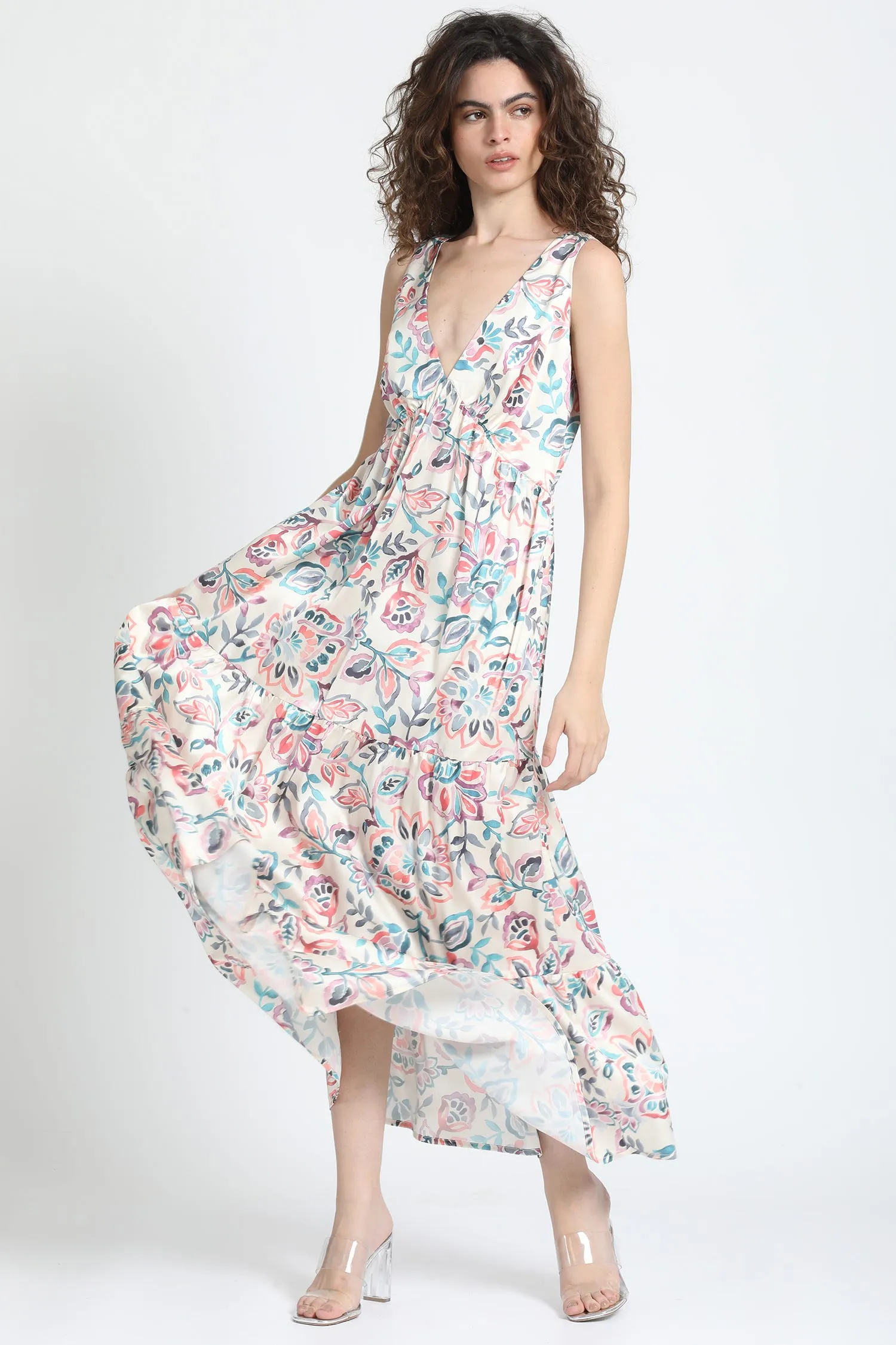 VESTIDO MAXI SATIN ESTAMPADO BEIGE