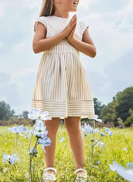 Vestido Mayoral Rayas Beige Para Niña